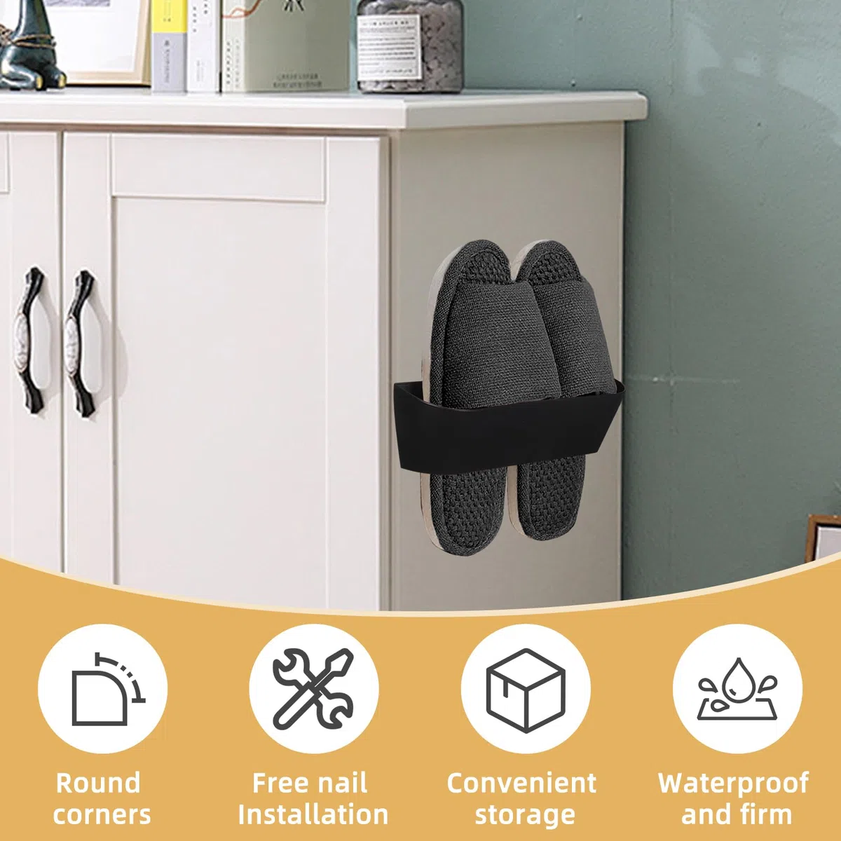 Zapatero de pared para autocaravana, montaje en pared y organización de entrada independiente para casa/RV/autocaravana - Zapatero moderno y delgado con adhesivo y tornillos (Black)