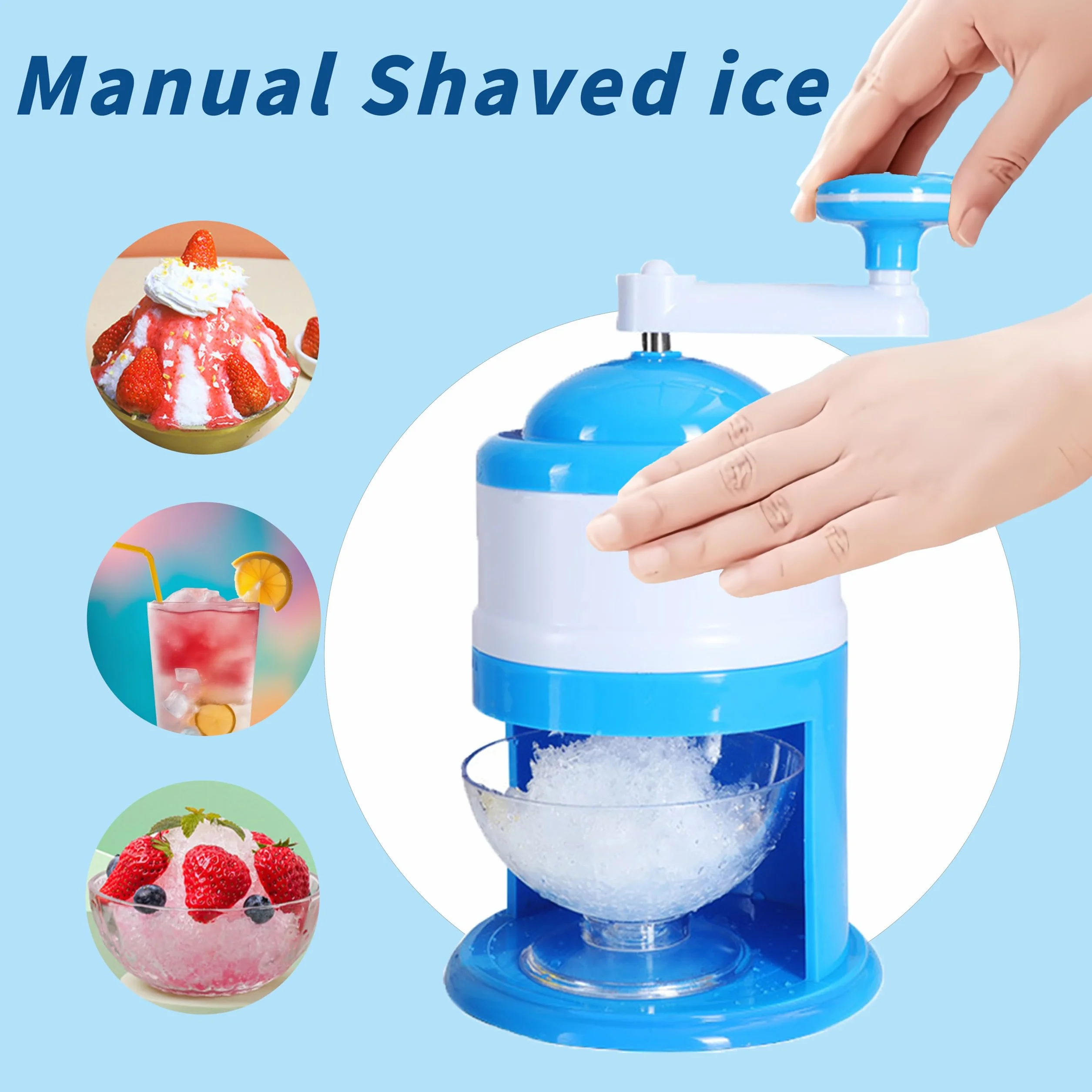 Manual Picadora de hielo raspado,Trituradora de hielo manual Rotary,Slush Machine,Perfecto para batidos y hielo picado - Sin BPA (Azul)