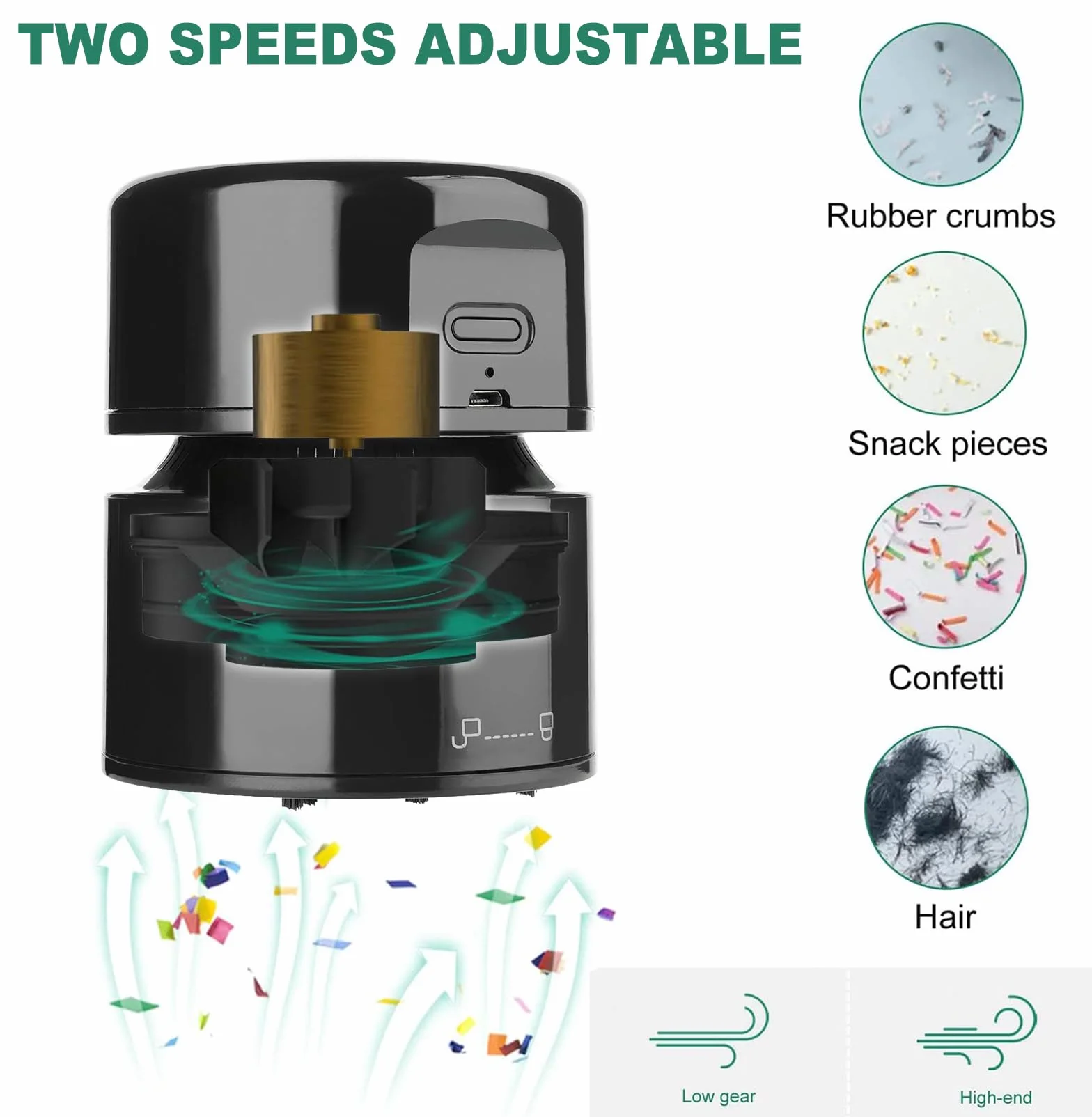 Cuteefun Aspiradora de Mesa Eléctrica, Mini Aspiradora Recargable, 120 Minutos de Funcionamiento, Función de Apagado Automático, Aspiradora de Mano de 360° Inalámbrica para Escuela, Hogar, Negro