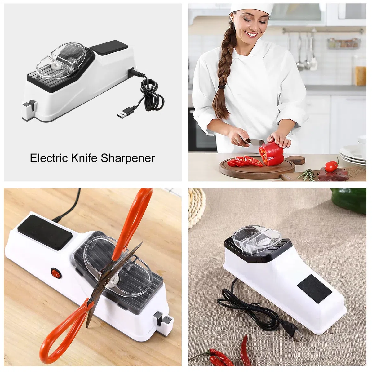 Afilador de cuchillos eléctrico con funda protectora, 5 cuchillas de afilado USB, afilado manual eléctrico en 5 segundos, base antideslizante, afilador de cuchillos para cuchillos de cocina, tijeras y