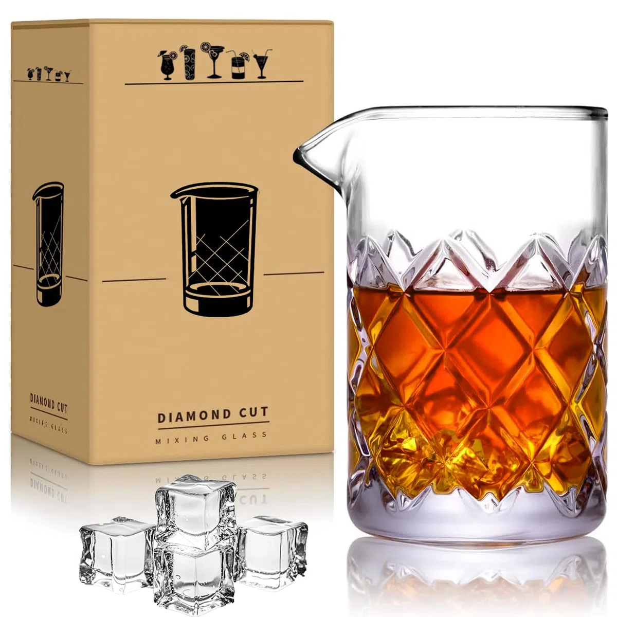 Vaso de mezcla de cócteles, vaso mezclador de cristal, 24 oz cristal agitador, base pesada gruesa - Barman Herramientas de vidrio - Barman Herramientas de vidrio - Bares de Artesanía y