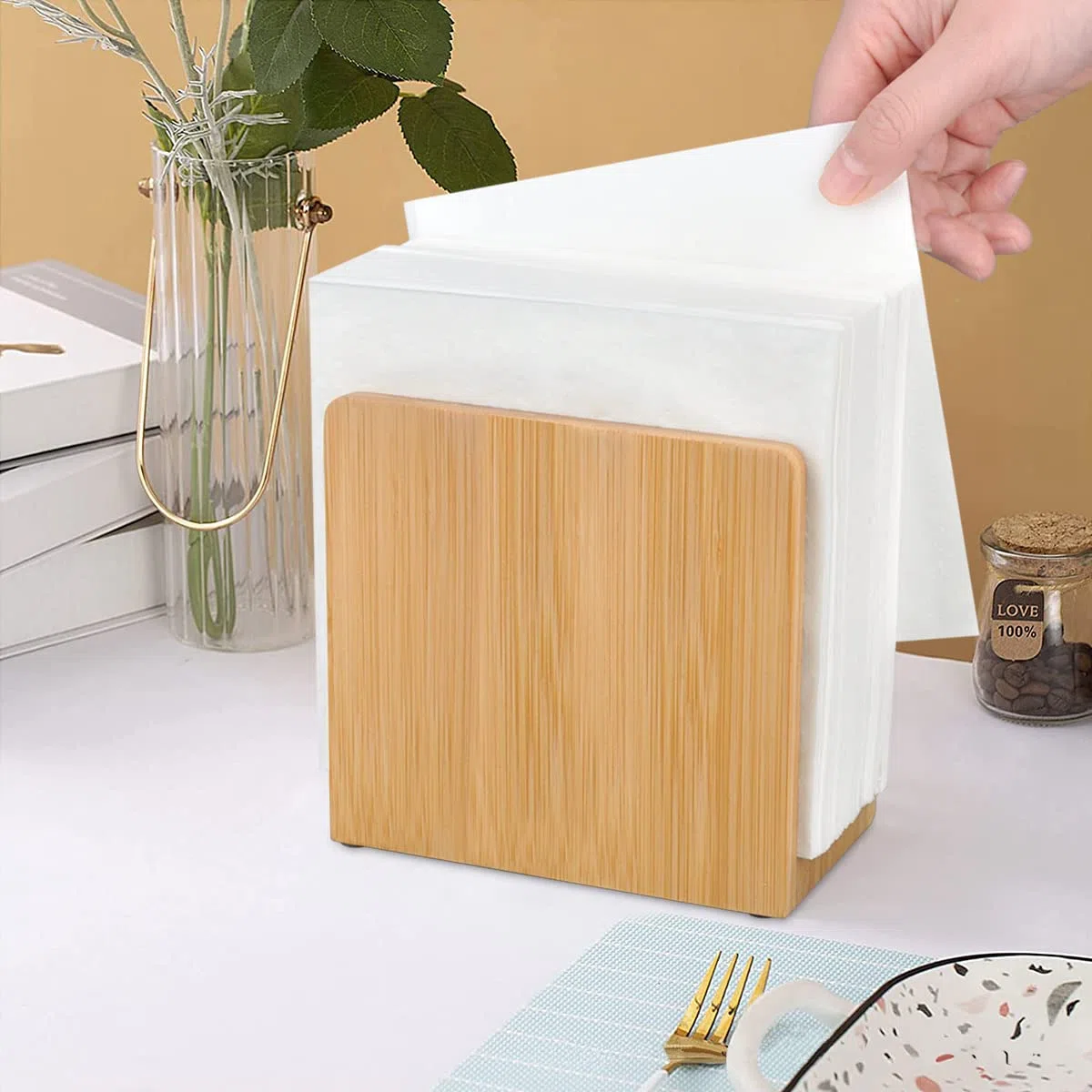 Servilletero de Bambú Vertical para Bar,Porta Servilletas Papel de Madera de Pie Pequeño para Mesa Coctel,Dispensador Servilletas para Cocina,Rustico Soporte Servilletas (Madera-Vertical)