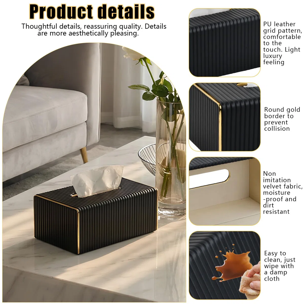 Caja de Pañuelos PU, Moderno Pañuelos de Papel Rectangular, Servilletero para la Oficina, Caja de Pañuelos Decorativa para Comedor Despacho Coches Baño
