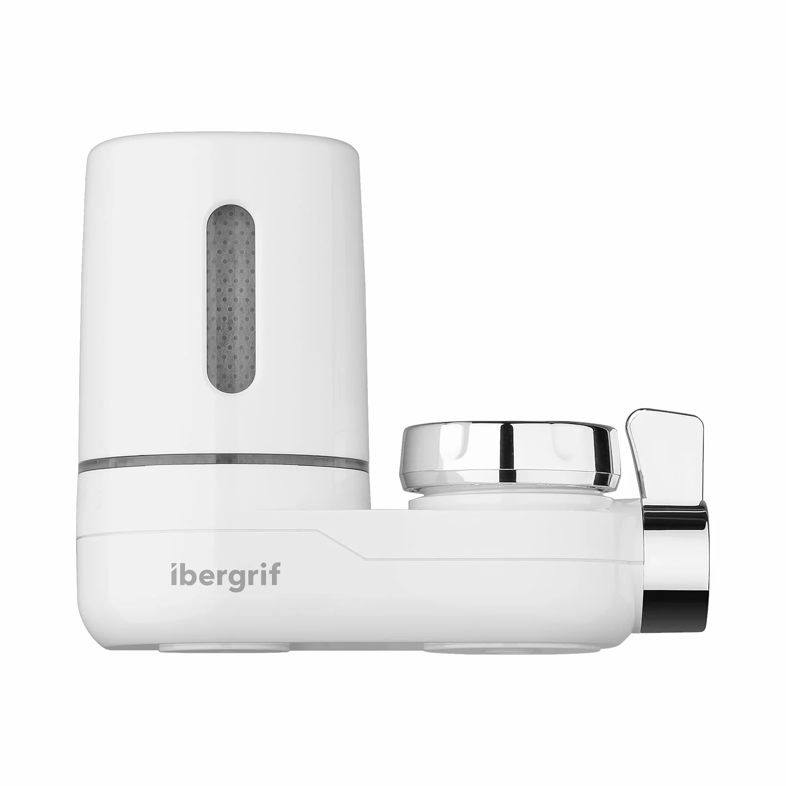 Ibergrif Filtro de Agua para Grifo con Carbón Activado (1 Cartucho Incluido), Purificador On Tap de Fibra que Reduce Cloro, PFAS, Sedimentos y Mal Sabor, Fácil Instalación, Blanco, M91007