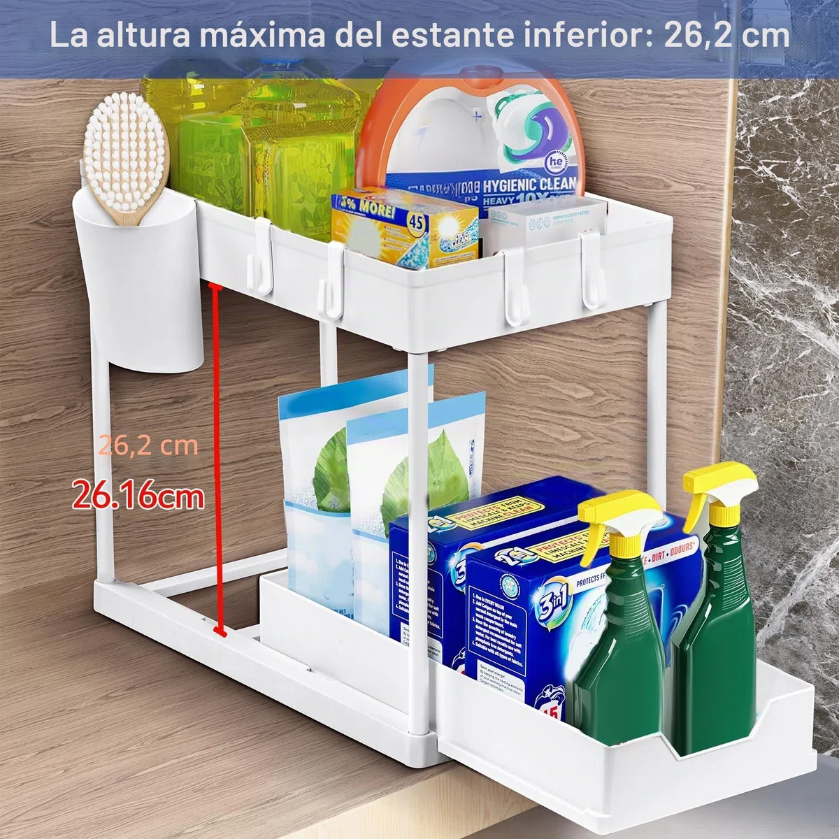 Puricon Estantería Bajo Fregadero, Estante Organizador Mueble Bajo Fregadero Cocina Lavabo -Blanco