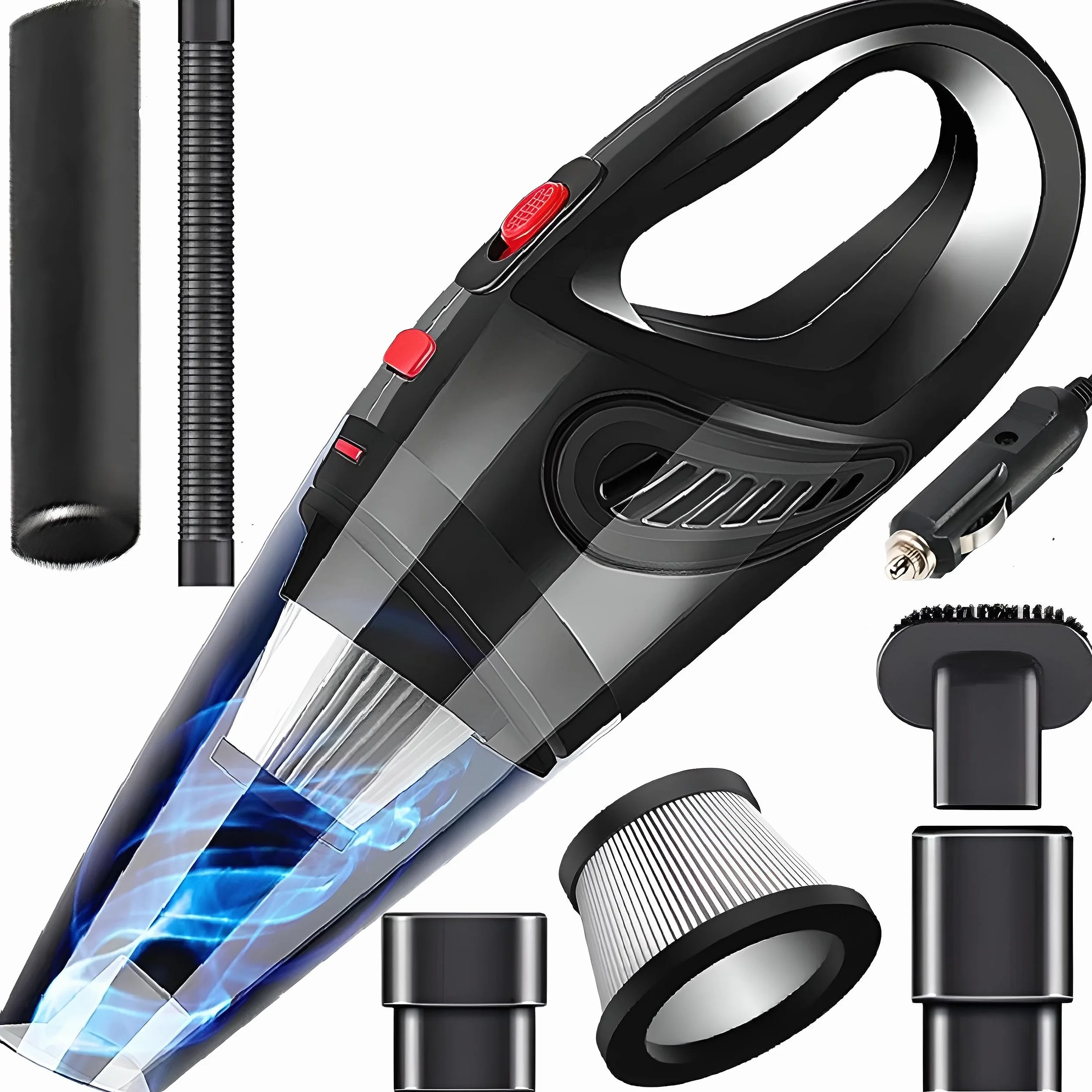 Retoo Aspiradora de Mano para Coche 120W 12V, con Filtro HEPA Reutilizable, Potente Succión 4200 Pa, con Accesorios Intercambiables, Cable de 4,8m, Compacta y Silenciosa