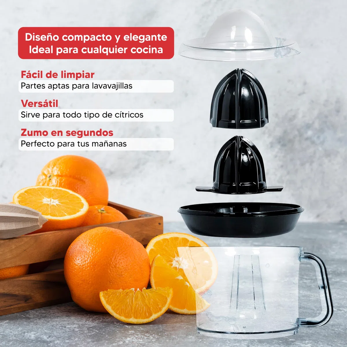 SOGO Exprimidor de Naranjas Eléctrico Silencioso y Potente - Exprimidor Eléctrico de Limones y Naranjas con Tapa -Para Zumo de Naranja y Cítricos con 40W de Potencia y 0,7L de Capacidad