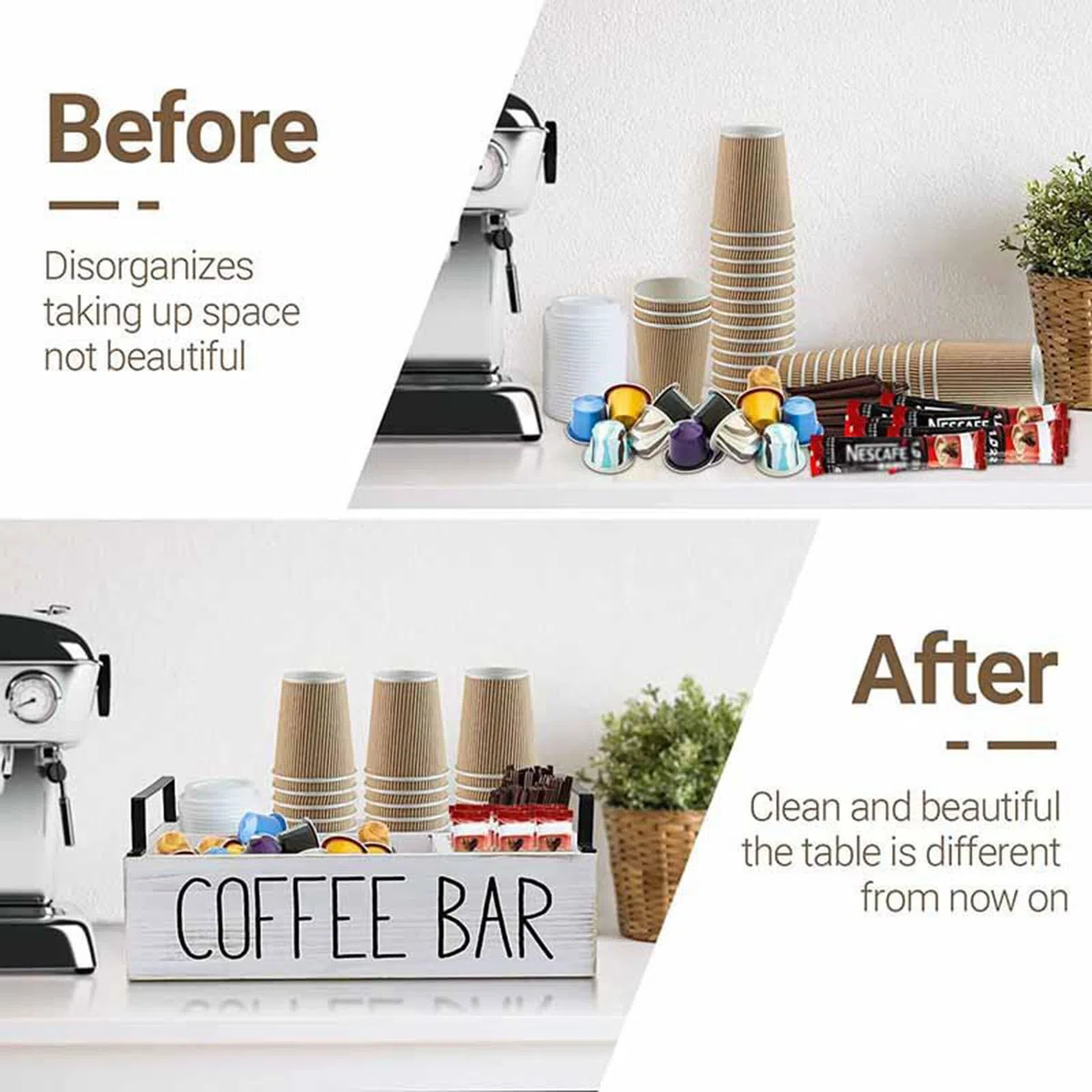 Kit De Barra De Café - Expositor De Barra De Café, Organizador De Condimentos De Café De Madera | Estante De Almacenamiento De Cápsulas De Café, Soporte De Accesorios De Café Para Mesa De Centro