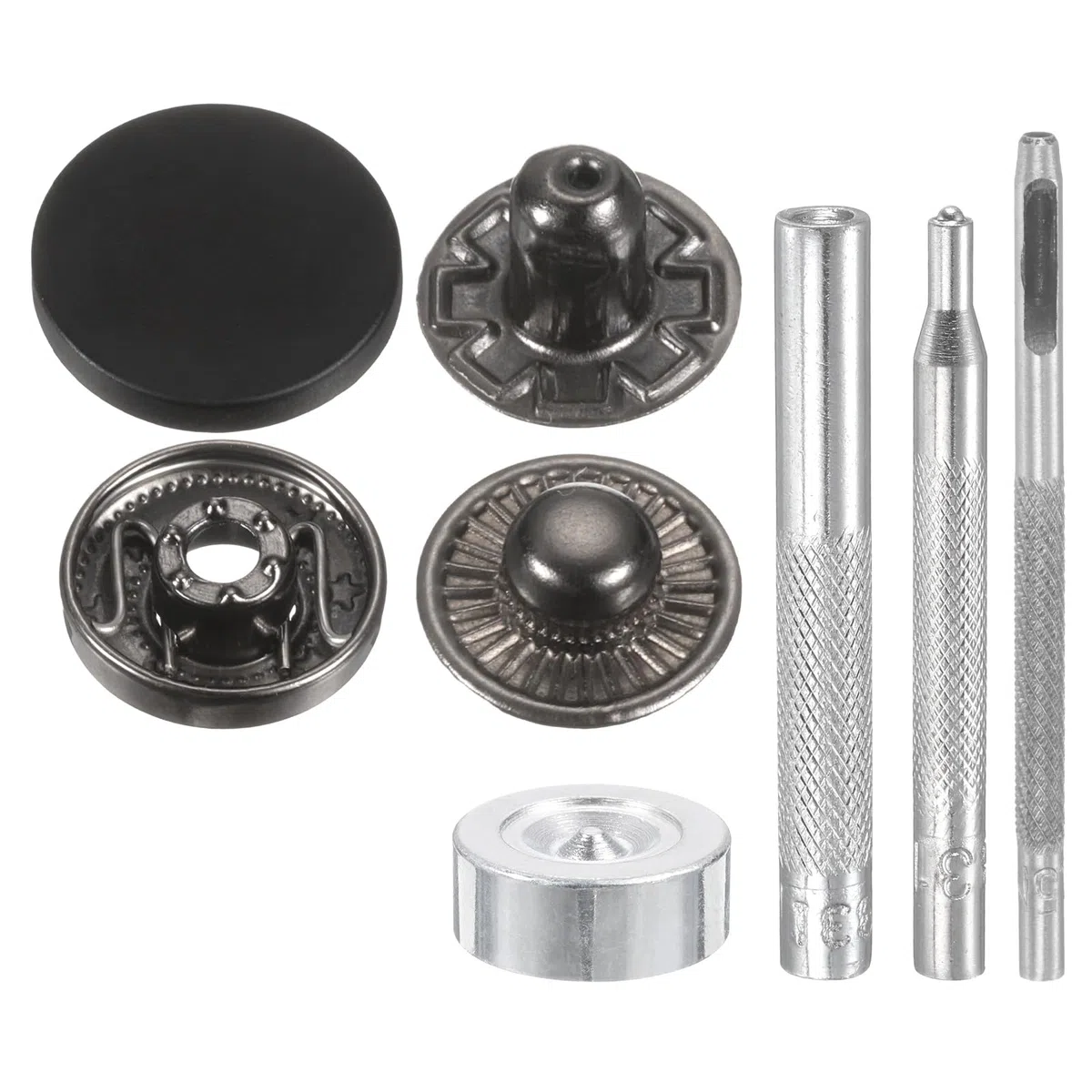 QUARKZMAN 24 Sets Corchetes a Presión, 15mm/24L Botones Metálicos con 4pcs Instalación Herramienta Cierre Aleación Snap Botón para Coser Ropa Bolso Abrigos Cuero Lona Manualidad, Negro