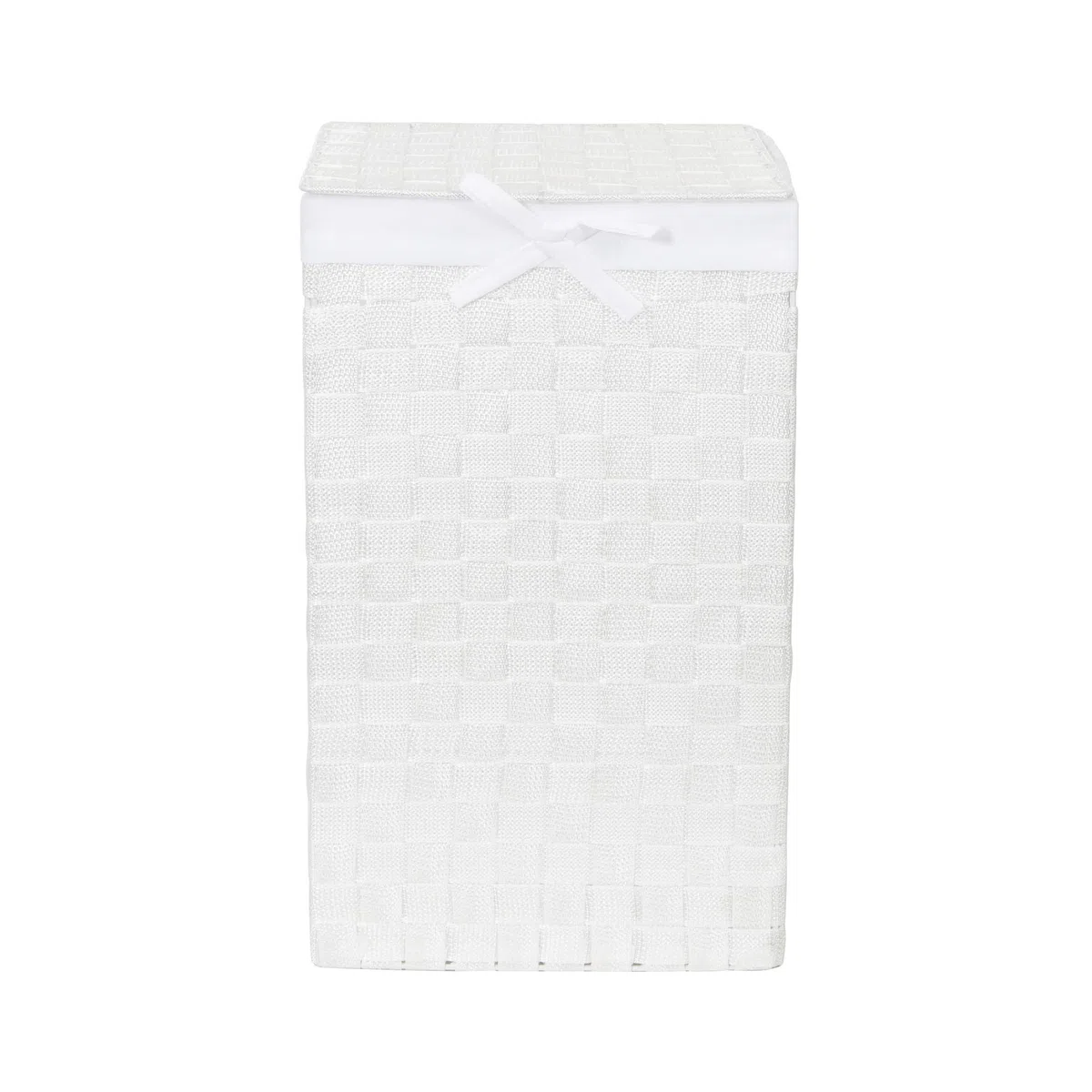 Cesto de almacenaje para ropa de forma cuadrada con tapa. Modelo "Stan". Material. Hilo trenzado. Color blanco. Tamaño: 30 x 30 x 50 cm. RAN6889