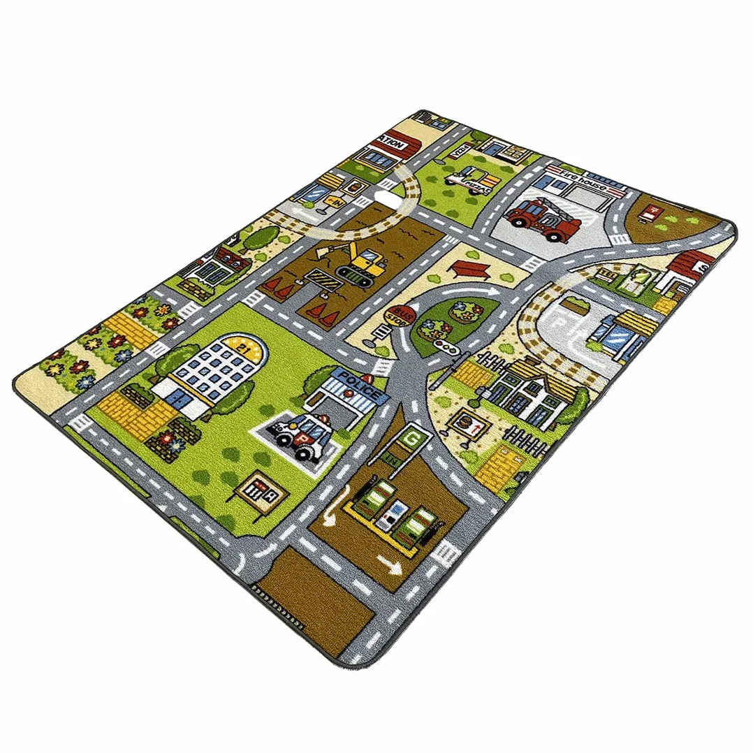 Acomoda Textil – Alfombra Infantil Ciudad Carretera para Jugar con Coches. Alfombra Antideslizante, Plegable y Acolchada. (Modelo B, 90x133 cm)