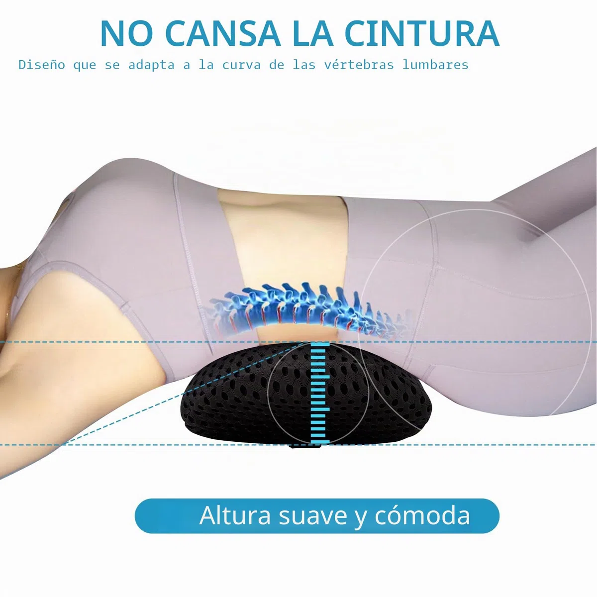 Cojin Lumbar, Cojin Lumbar Coche, Cojín Lumbar ergonómico de Espuma viscoelástica, Almohada Lumbar Ergonómico para Casa Dormir, para Coche,Silla Oficina,Sofa (Negro)