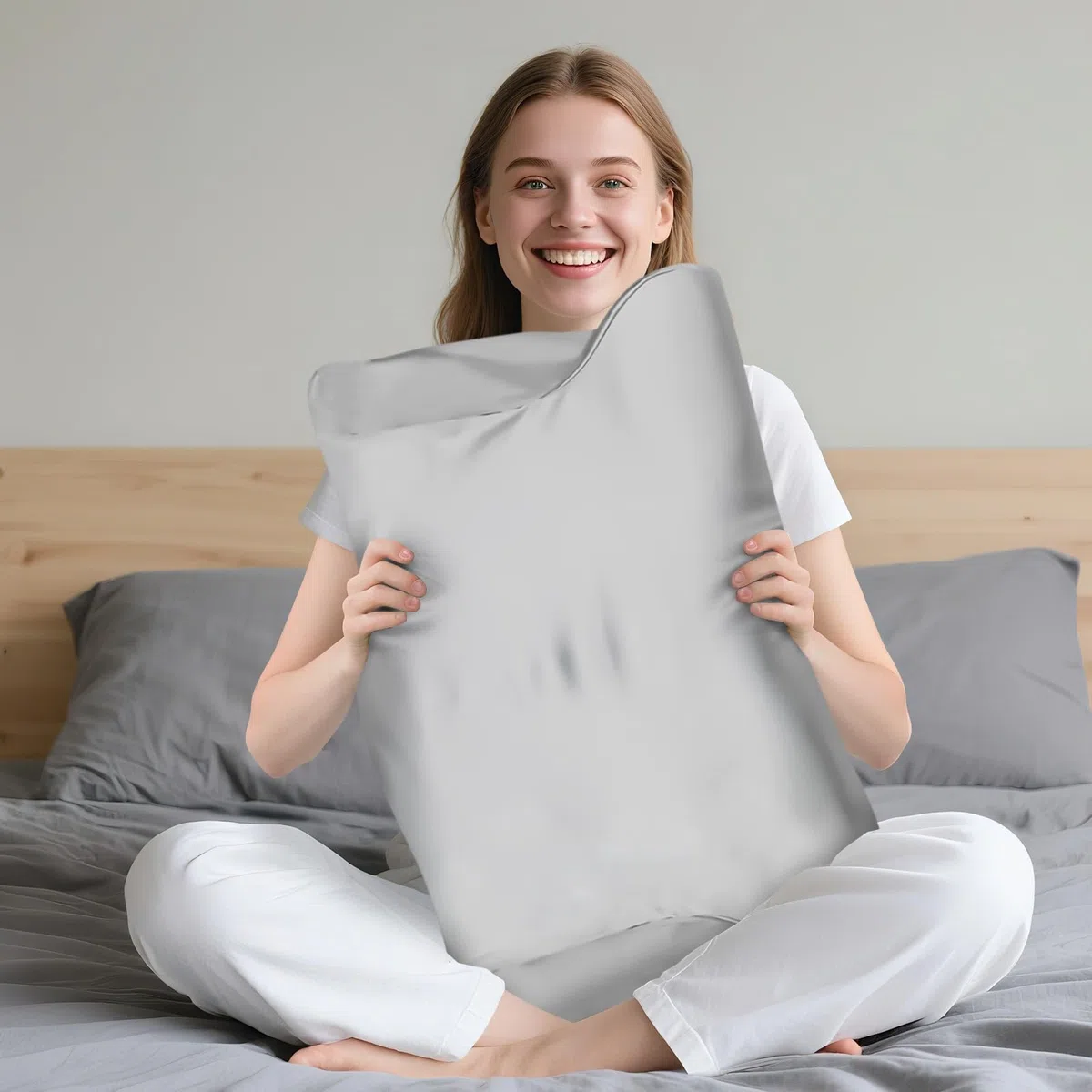 HOMCA Funda de Almohada Satén 60x40cm, Fundas de Satén de Recambio para Almohadas de Espuma Viscoelástica, Protege Cabello y Piel,Similar a la Seda Liso y Suave, Gris