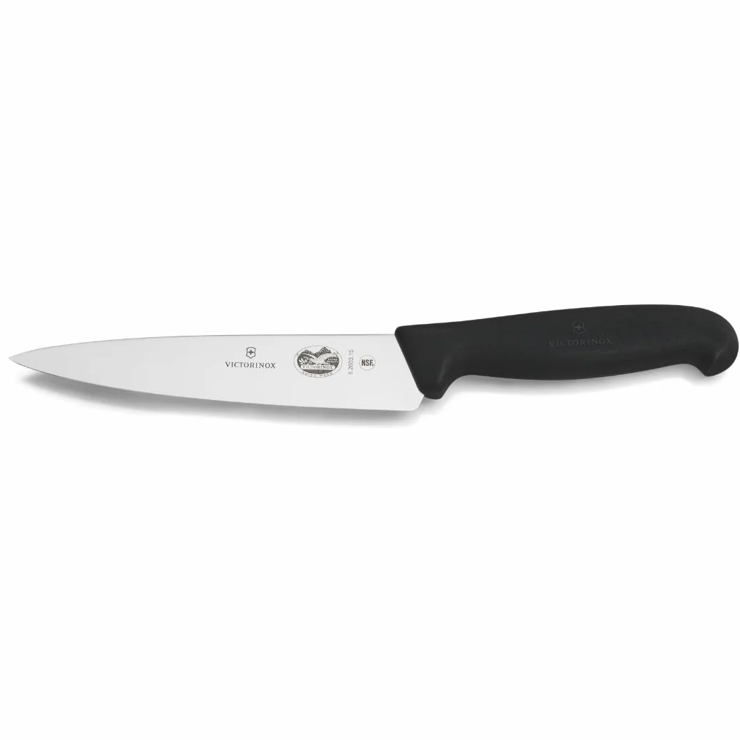 Victorinox Fibrox Cuchillo de cocina, cuchillo universal ancho para fruta y verdura, 15 cm, hoja recta, afilado, acero inoxidable, negro