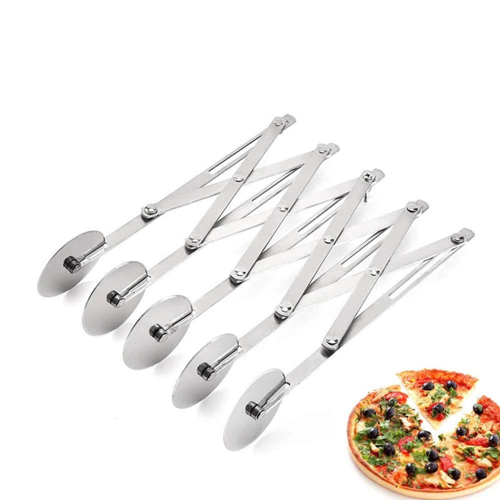 Cortador de repostería de acero inoxidable de 5 ruedas, cortador de pizza expandible, cortador de hornear ajustable, divisor de masa de galletas