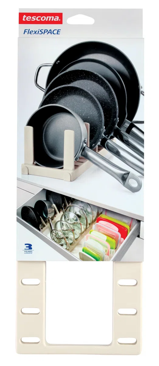Tescoma - Soporte para Sartenes de Plástico FlexiSPACE - Organizador de Cocina - Apto para Lavavajillas - Color: Blanco
