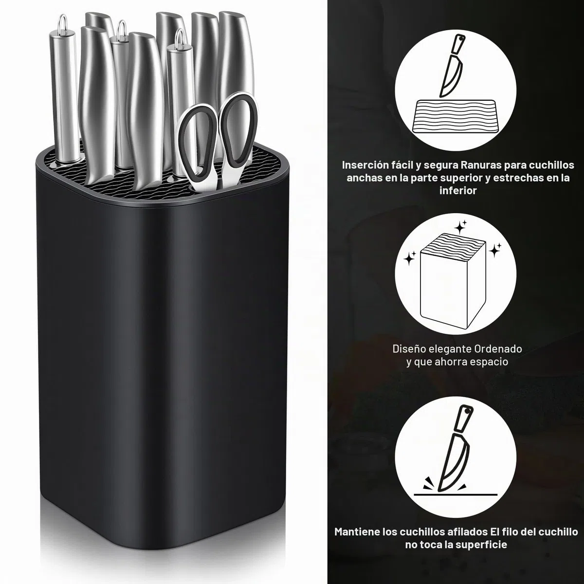 Soporte Cuchillos Cocina, Bloque para Cuchillos sin Cuchillos, Universal 21 Ranuras Desagüe Extraíble