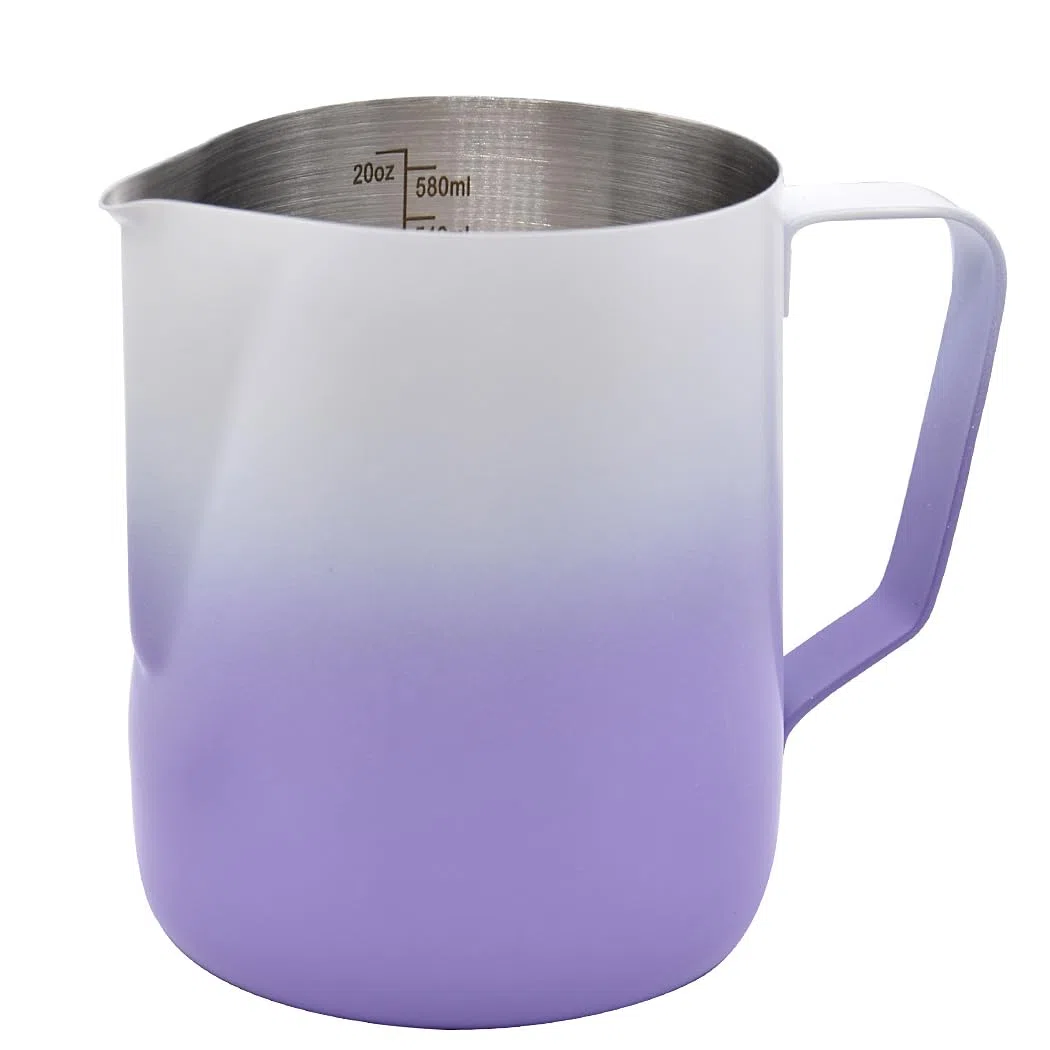 Jarra de acero inoxidable para cocinar al vapor, jarra de espuma para café, leche, jarra de vapor para café, jarra de vapor de café, morado, 20 onzas (600 ml)