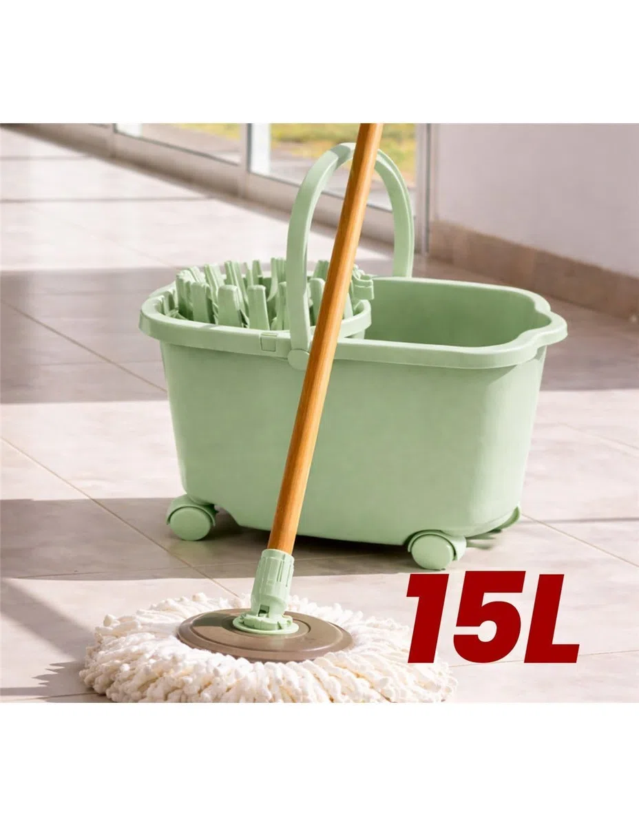 JARDIN202 - Cubo de Fregona 15 L con 4 Ruedas Rectangular para Suelo | Cubo de Fregar con Escurrefacil 29x40x32 cm | Verde