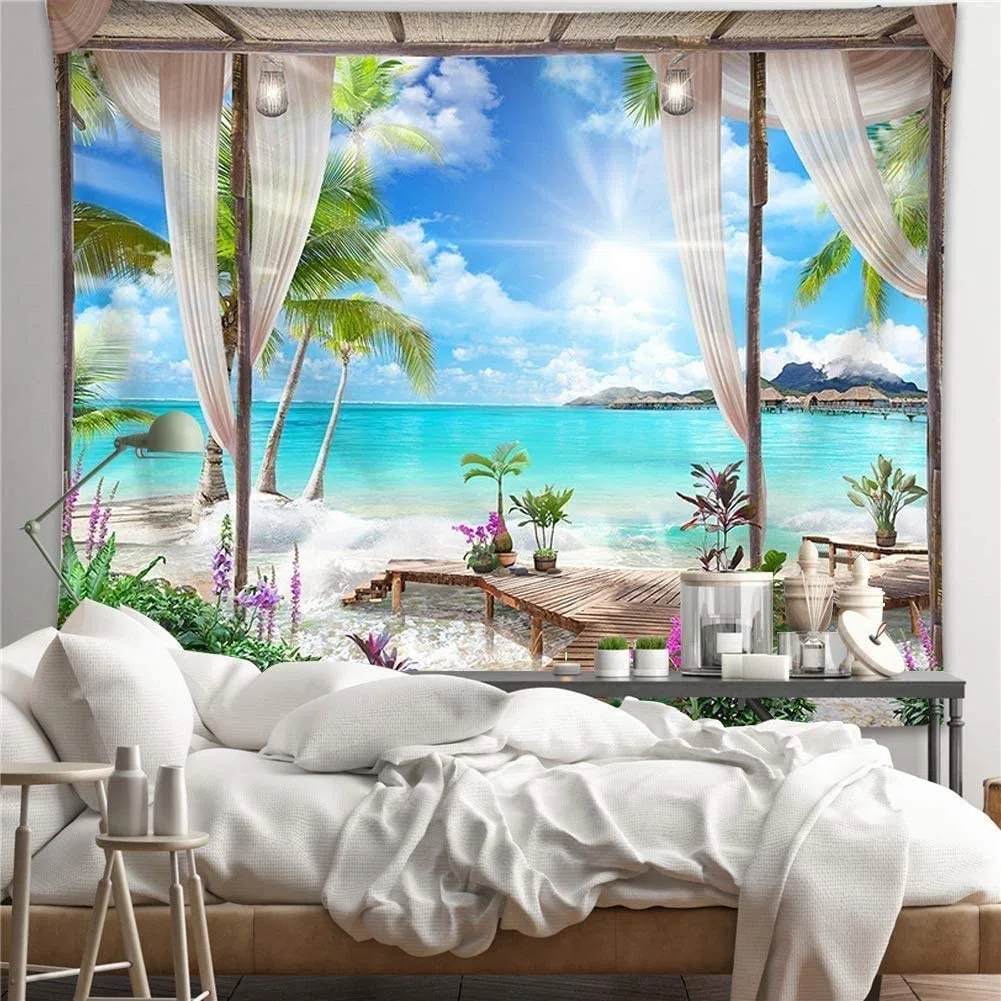 Ulticool – Póster con vista a la playa, mar, naturaleza, tapiz – 200 x 150 cm – póster de jardín – tapiz grande – accesorio de decoración para jardín y sala de estar