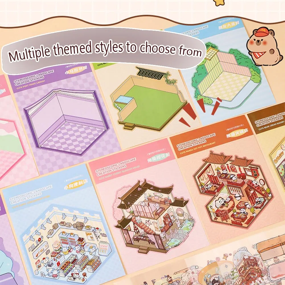 Pegatinas 3D con motivos, 40 sets Libro de pegatinas 3D para aficionados al bricolaje, pegatinas autoadhesivas de PET para aliviar el estrés, pegatinas creativas para la decoración del hogar