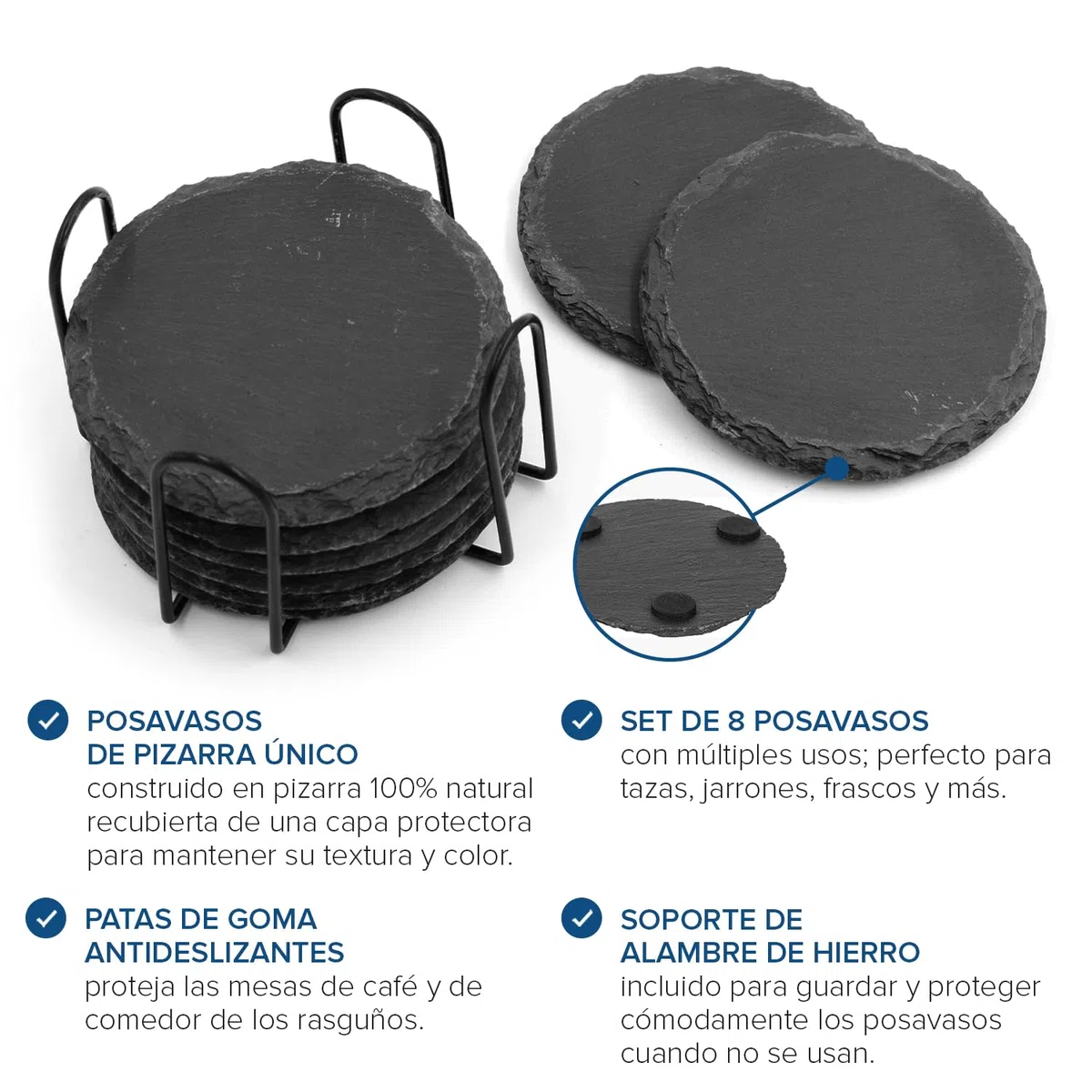 Joeji's Kitchen Juego de 8 Posavasos Negros con Soporte Elegante, duraderos y absorbentes, Proteger mesas y encimeras