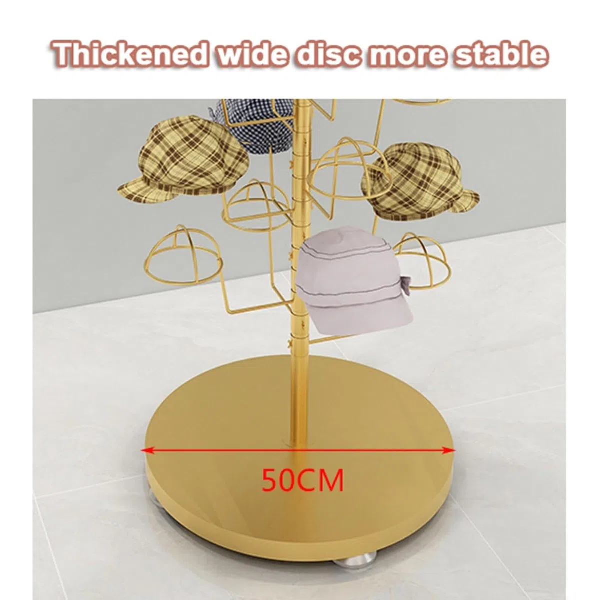 Expositor de Sombreros de Metal Ajustable con 4 Ruedas giratorias, Soporte de Suelo Giratorio para Gorras, Pelucas y Cascos, con Capacidad para 10-35 Sombreros (Negro, con 10 Sopor