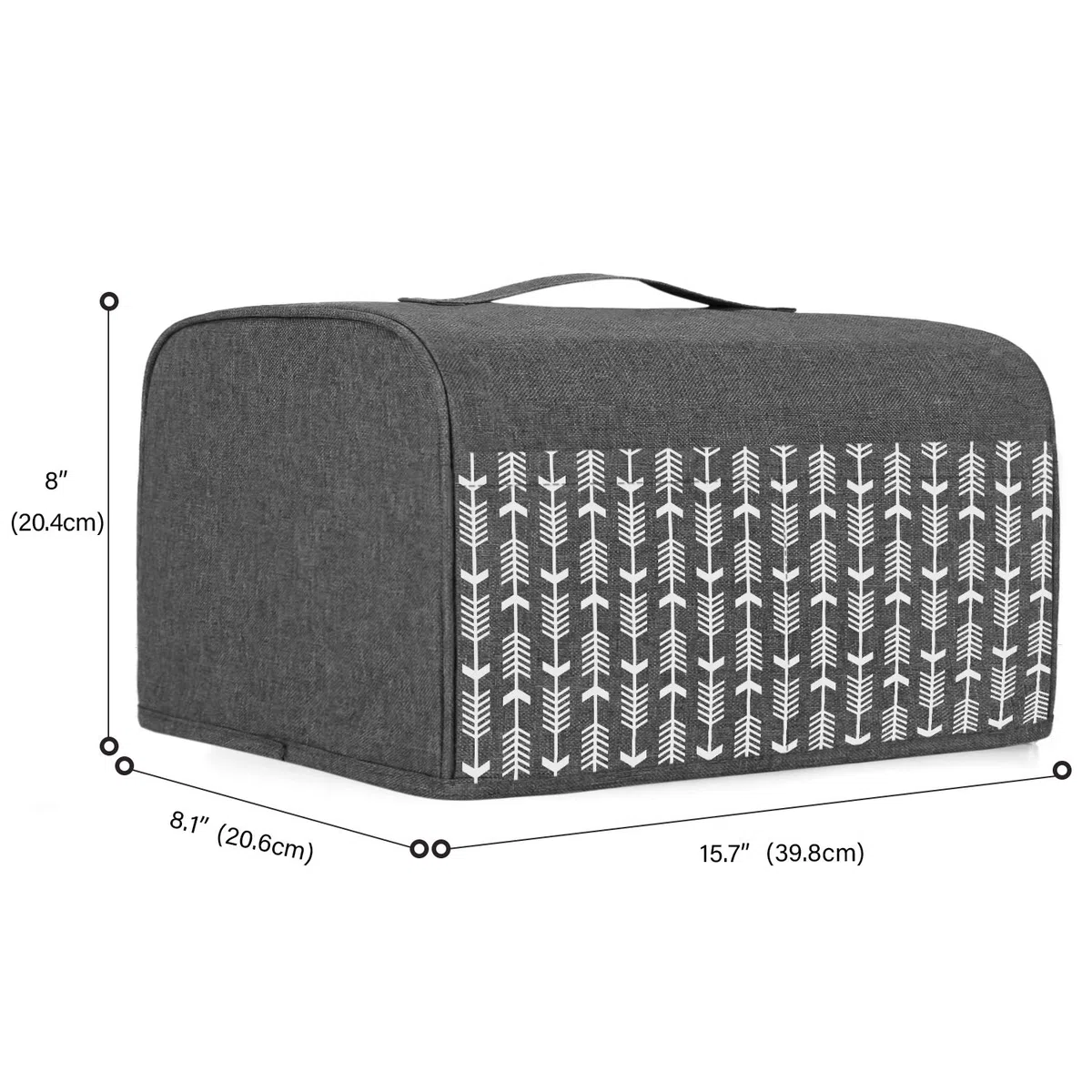 Yarwo Funda Tostadora, Funda para 4 Rebanadas Ranuras Largas Tostadora, con Bolsillos y Asa Superior, Resistente al Agua, Gris con patrón de flecha