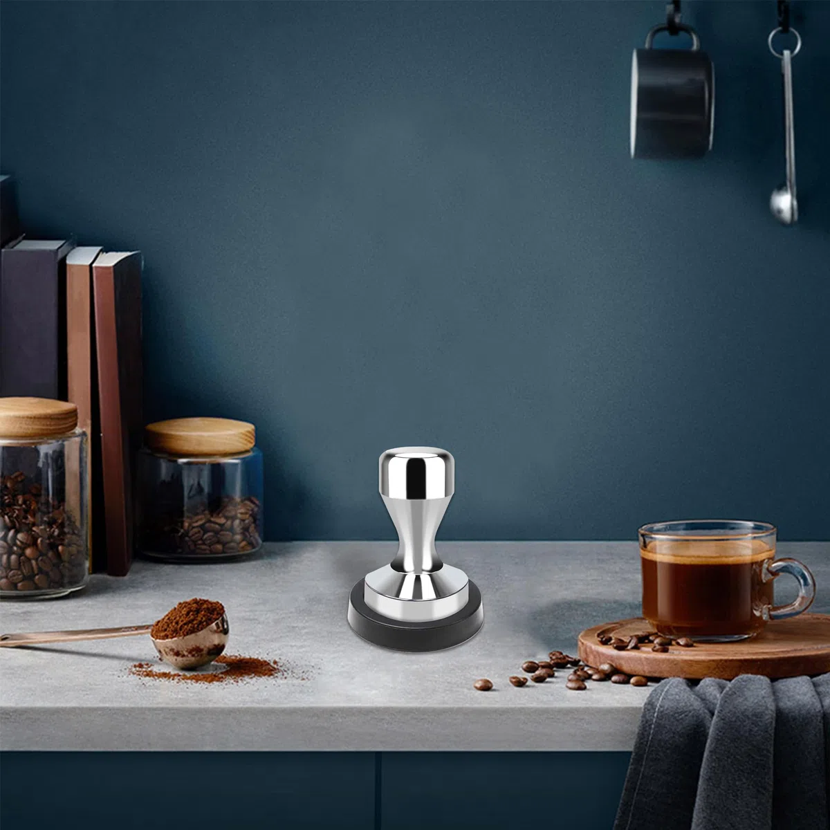 Prensa de café espresso de 49 mm con alfombrilla de silicona
