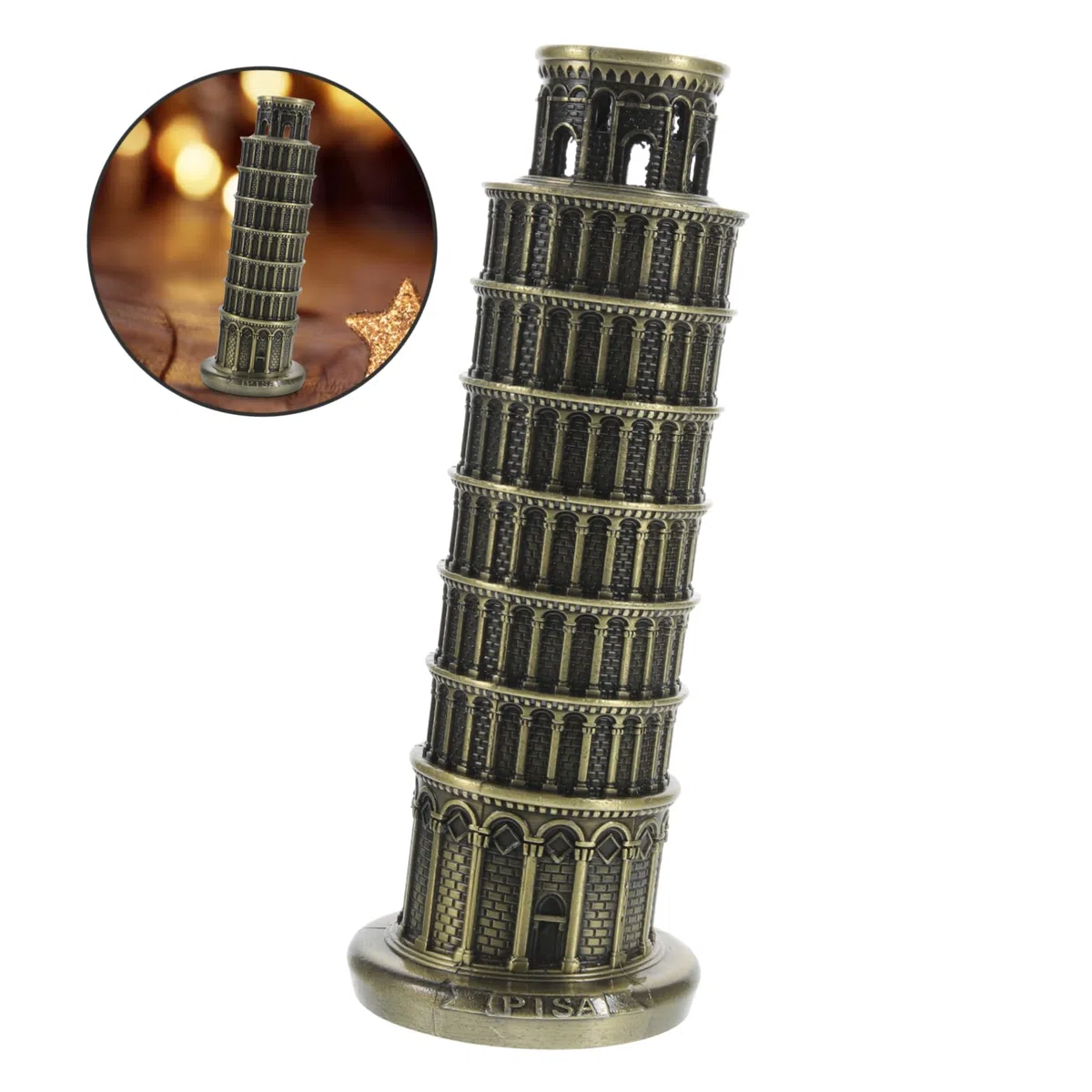 SOLUSTRE Torre Inclinada de Pisa Adorno Resistente y Práctico en Aleación de Zinc Miniatura Diseño Clásico para Decoración de Escritorio y Hogar