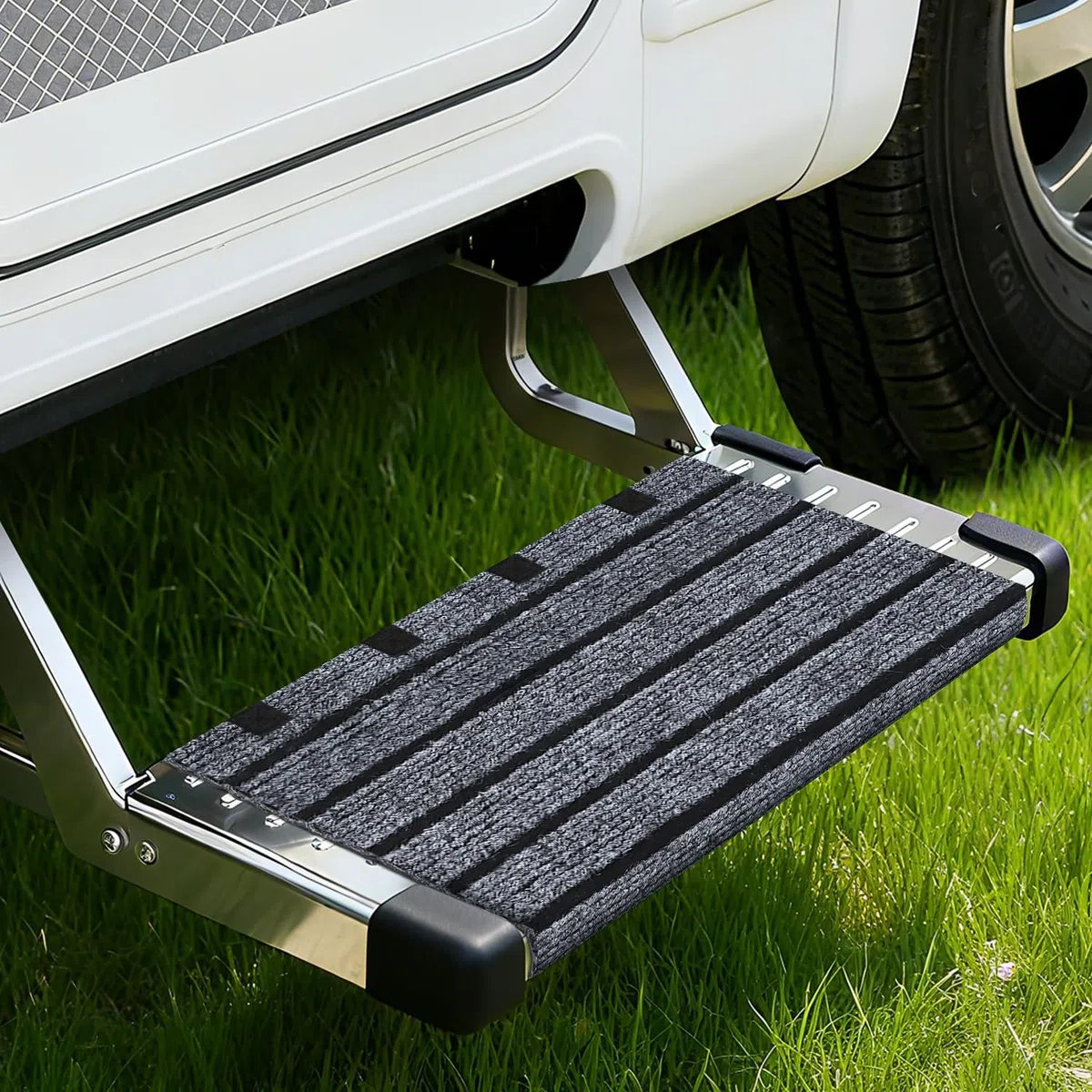 Alfombrilla para Escalones de Autocaravana Alfombra Peldaño Caravana Escalera para Autocaravana Alfombrilla Escalón RV Cubiertas para Escalones Mats Escaleras Antideslizante con Hebillas Ajustable