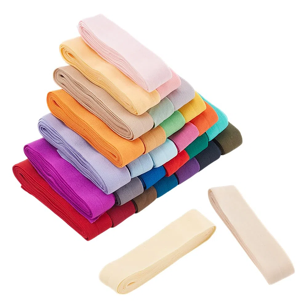 PH PandaHall Cinta elástica al bies de 30 colores, cinta de encuadernación al bies de un solo pliegue de 20 mm, tela de costura elástica, accesorios de ropa para costura, acolchado, dobladillo