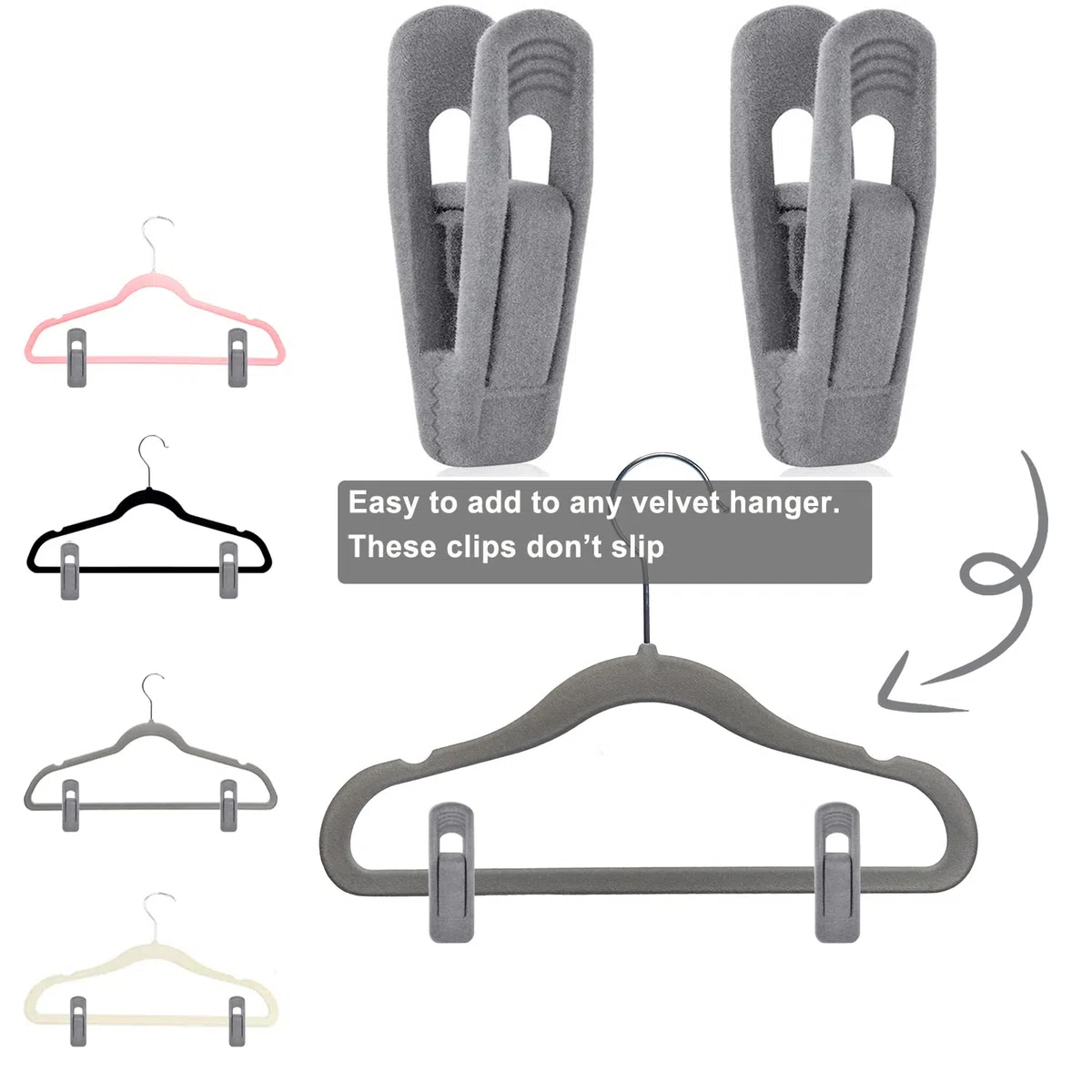 TOFIIGREM Perchas de terciopelo (24 piezas, gris), clips antideslizantes para pantalones, trajes y faldas