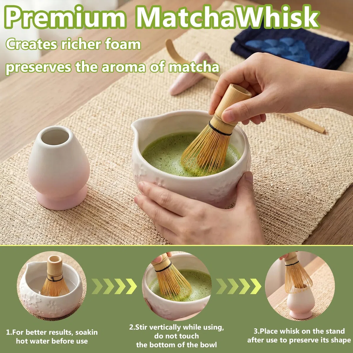 8 piezas Matcha Kit, Kit Té Matcha Con Cuenco Pico Matcha, Batidor Matcha,Cuchara, Tamiz, Soporte para Batidor, Kit Matcha Completo Regalo para Amantes el Matcha, Blanco Rosa