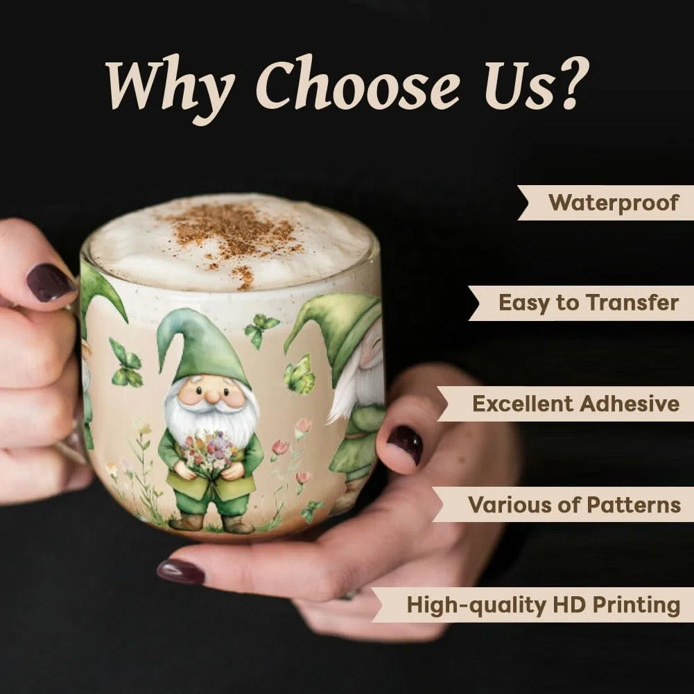 Peacoblue UV DTF Cup Transfer Wraps Cup Wraps Stickers flores y gno,transferencias, 10 hojas impermeal al agua vinvin16oz taza de vidrio de café vaso botella calcalcaltaza para hombres mujeres