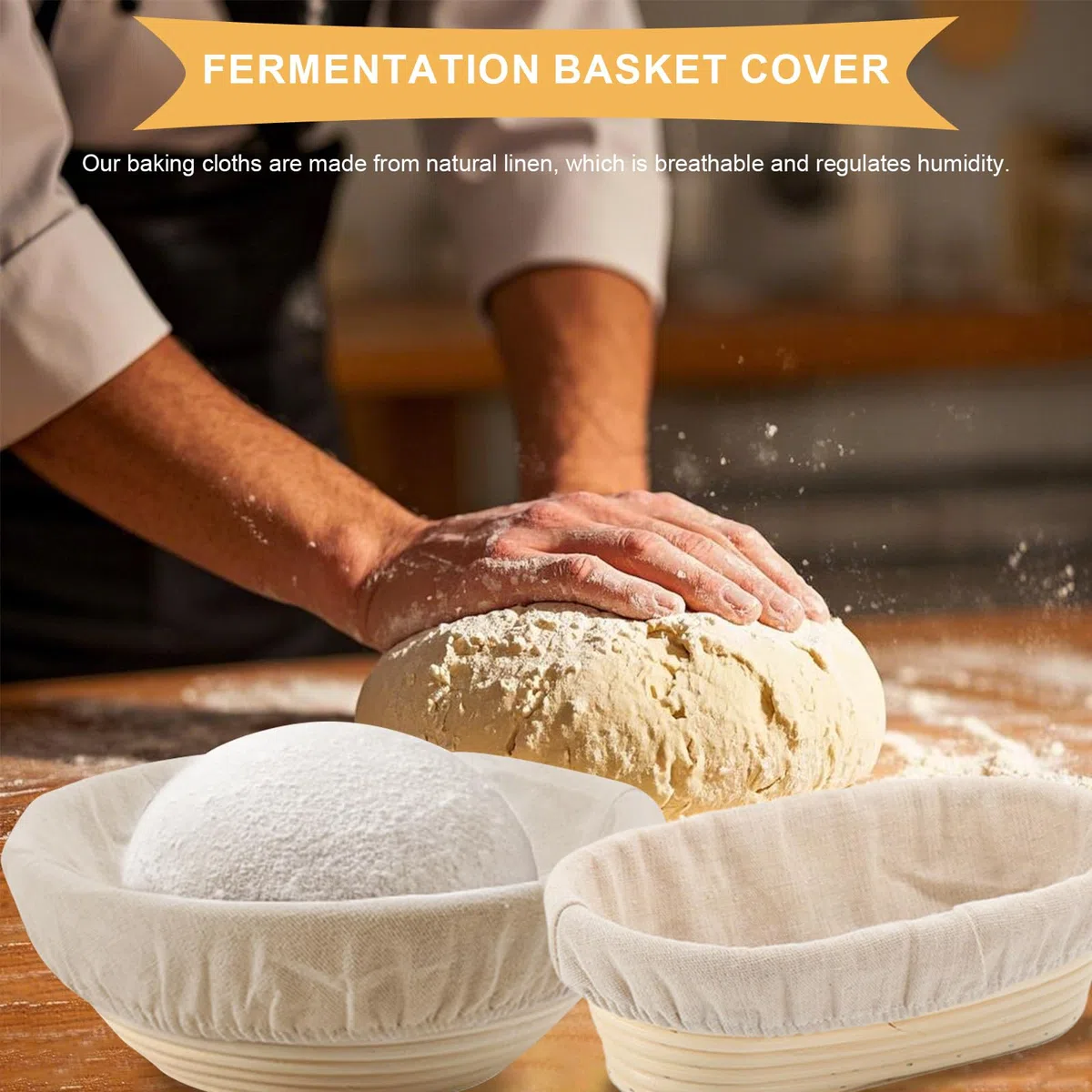 2 Paños de Lino Beige para Hornear Pan, Uno Redondo Y Otro Ovalado. Fundas Para Cestas De FermentacióN Para Preparar La Masa Y Hornear, Lino De Panadero (25cm+30cm)