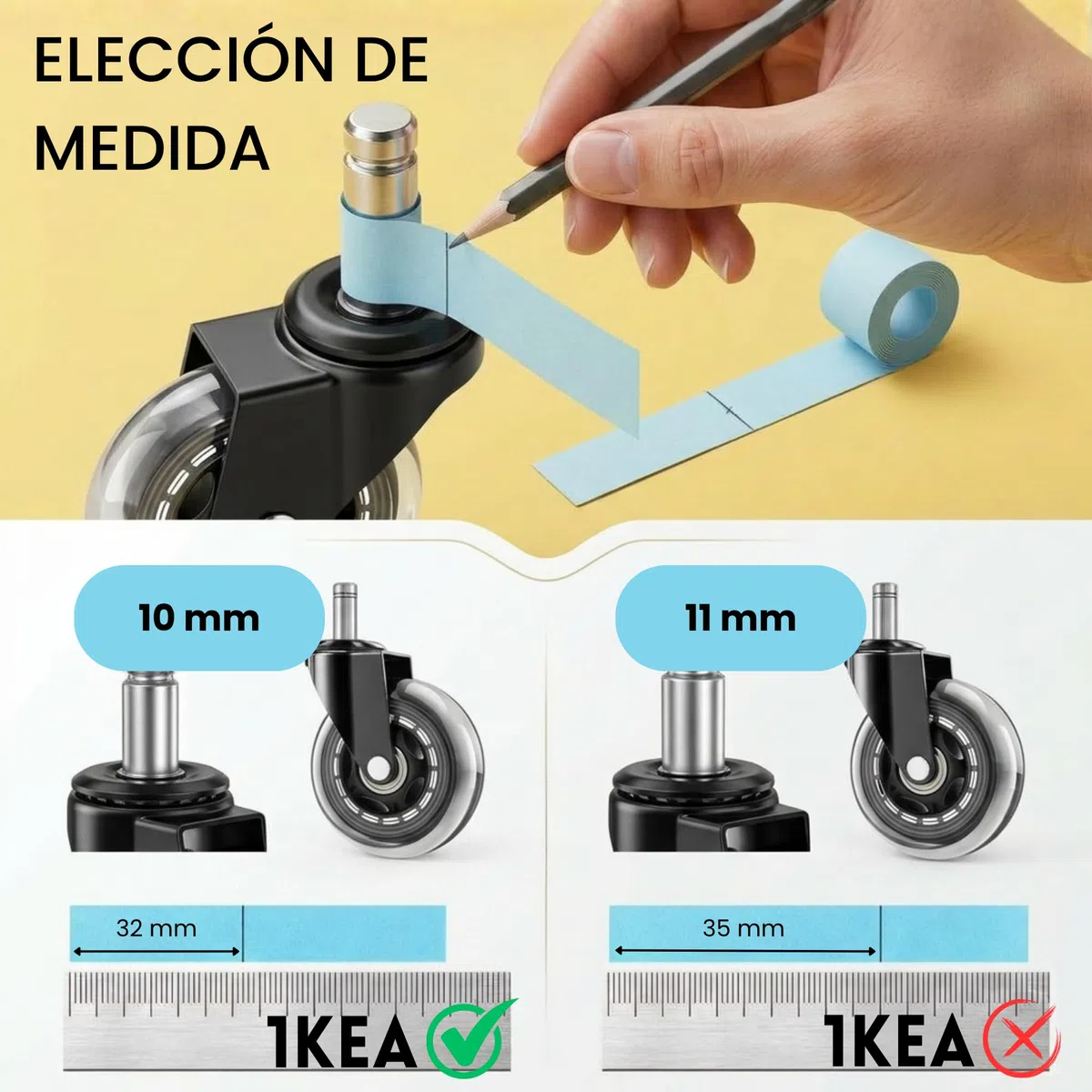 Ediesi, Ruedas Silla Oficina Silicona (Juego de 5) – Ruedas Giratorias Silenciosas y Suaves – Recambio Universal 11x22mm – No Rayan Suelo, Alta Resistencia Acero (11x22 mm)