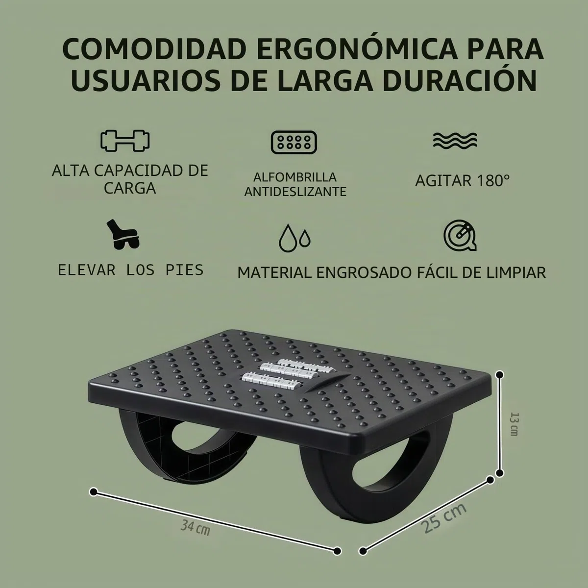 Reposa Pies Trabajo Oficina,Cómodo Reposapiés para Escritorio,Reposapiés Ergonómico con Cojín de Plástico Ergonómico y Puntos de Masaje para Oficina,Hogar,Viajes,34x25x13 cm