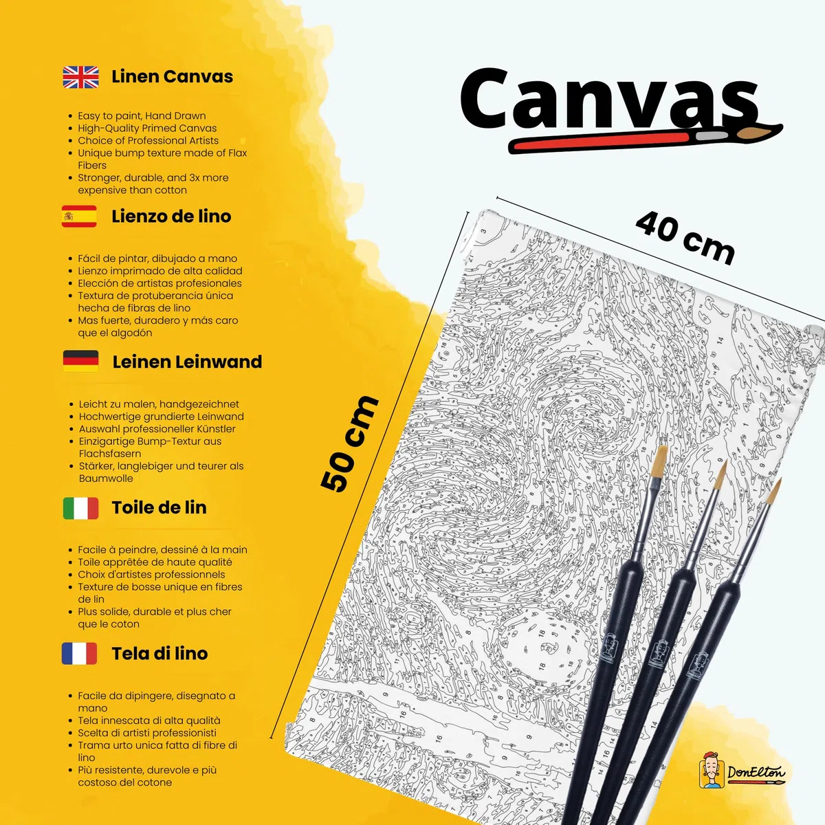 DonElton Pintar por Números para adultos Ciudades - 40x50 cm Kits de pintura con Pinceles, colores acrílicos y lienzo de lino, Sin marco - Regalo creativo (Amsterdam)