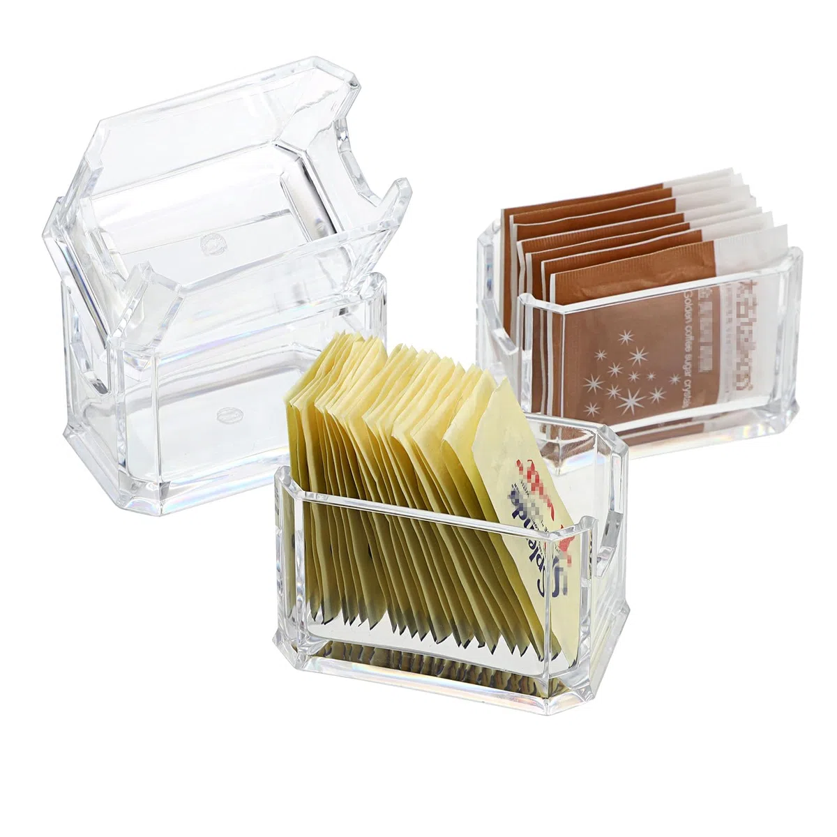 Paquete de 4 soportes para paquetes de azúcar, organizador de bolsas de té, dispensador de condimentos para restaurantes, oficinas, hoteles, cafeterías, reuniones familiares, banquetes de fiesta