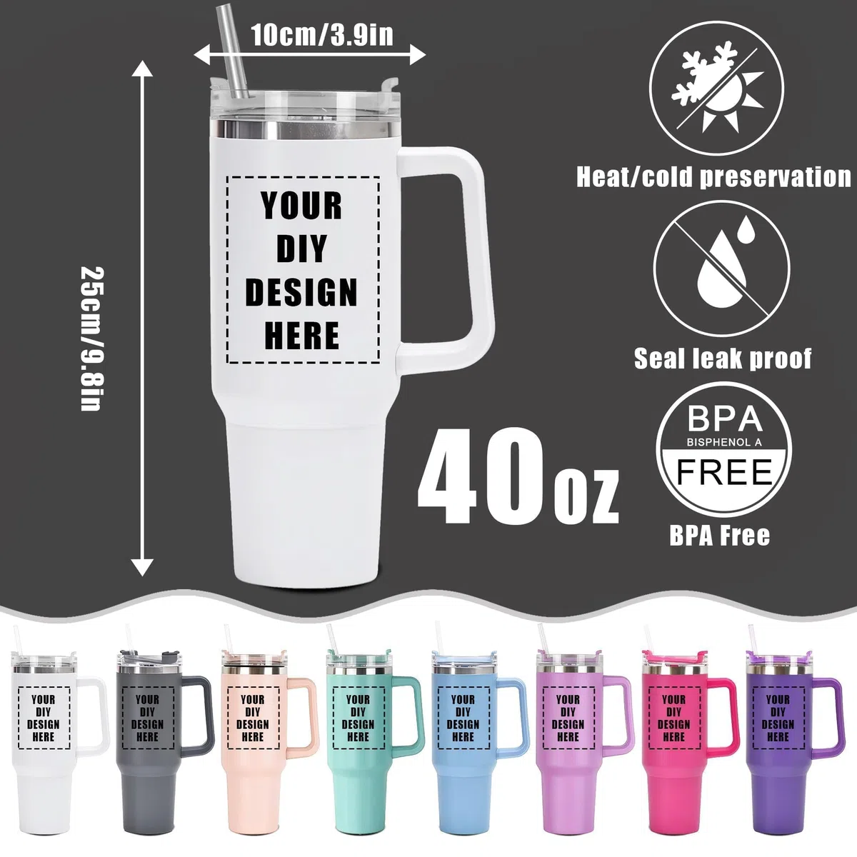 Vaso personalizado de 40 oz con asa y pajita, taza personalizada con nombre y foto, vaso de café de viaje de acero inoxidable, regalos personalizados para mujeres, San Valentín, cumpleaños