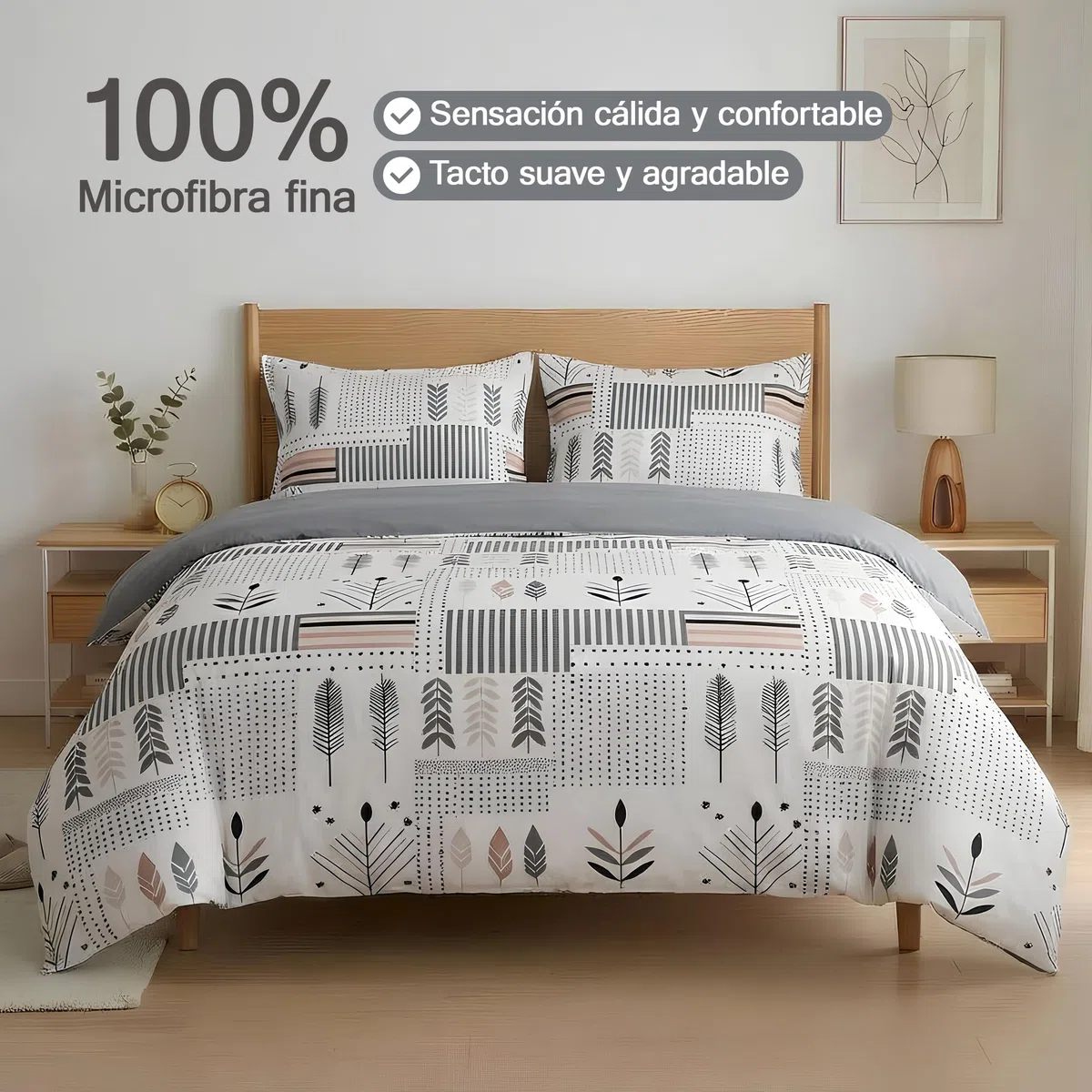 Etrexonline Juego de Funda Nórdica 3 Piezas Cama 135 Microfibra Suave Transpirable - 1 Funda Edredón 220x220 cm y 2 Fundas de Almohada 50x70 cm (Geometricas)