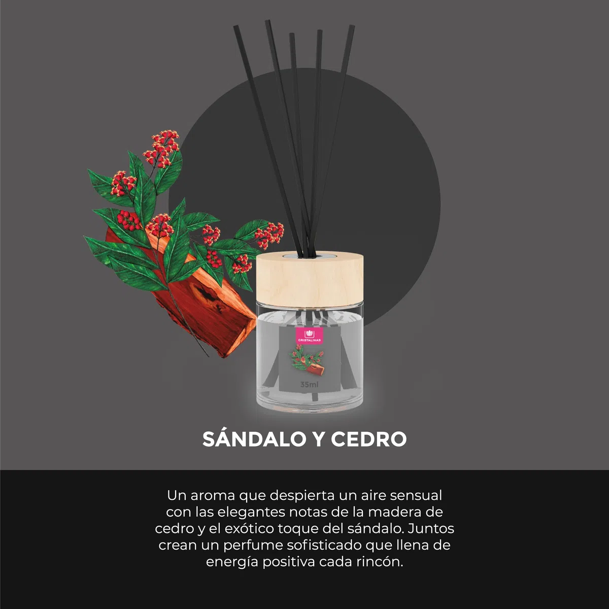 CRISTALINAS | Pack 2 Ambientador Mikado para Hogar | Fragancia Larga Duración 8 Semanas | 2x35ml | 0% Alcohol (Paquete de 2, Sándalo y cedro)
