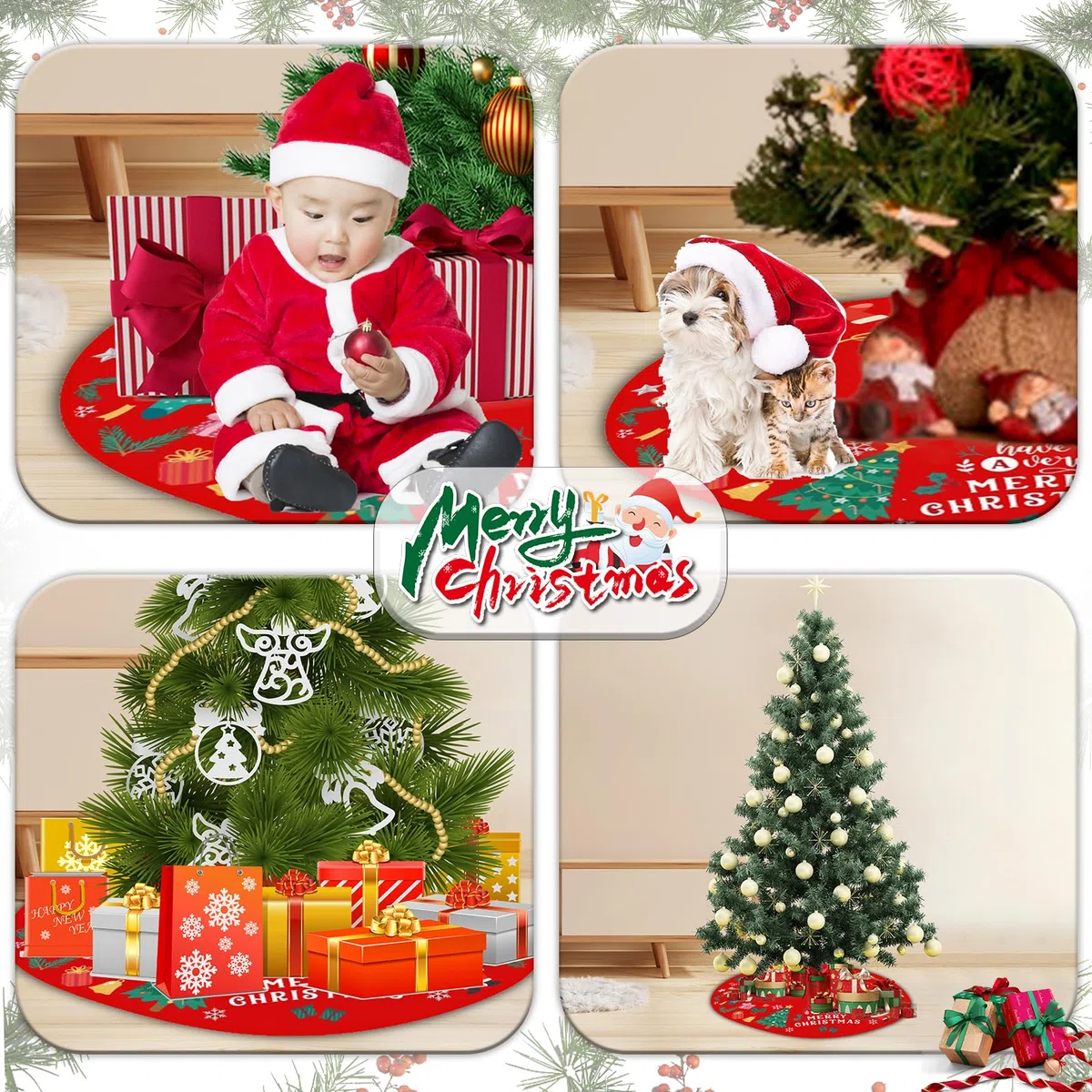 Bekecidi Falda de árbol de Navidad 90 cm de diámetro, Craft Tree Mat Christmas Tree Bottom Delantales Decoración para Adornos de árbol de Navidad Decoración para el hogar (Style 7)