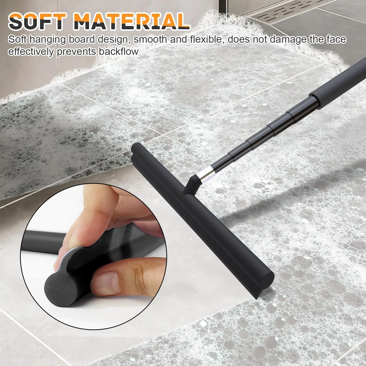 Rasqueta Limpiacristales Extensible 30-140cm, Squeegee Limpiador de Cristales con Gancho y Paño de Microfibra, Accesorio de Baño, Limpiacristales para Ducha, Mamparas, Ventanas, Espejos y Auto
