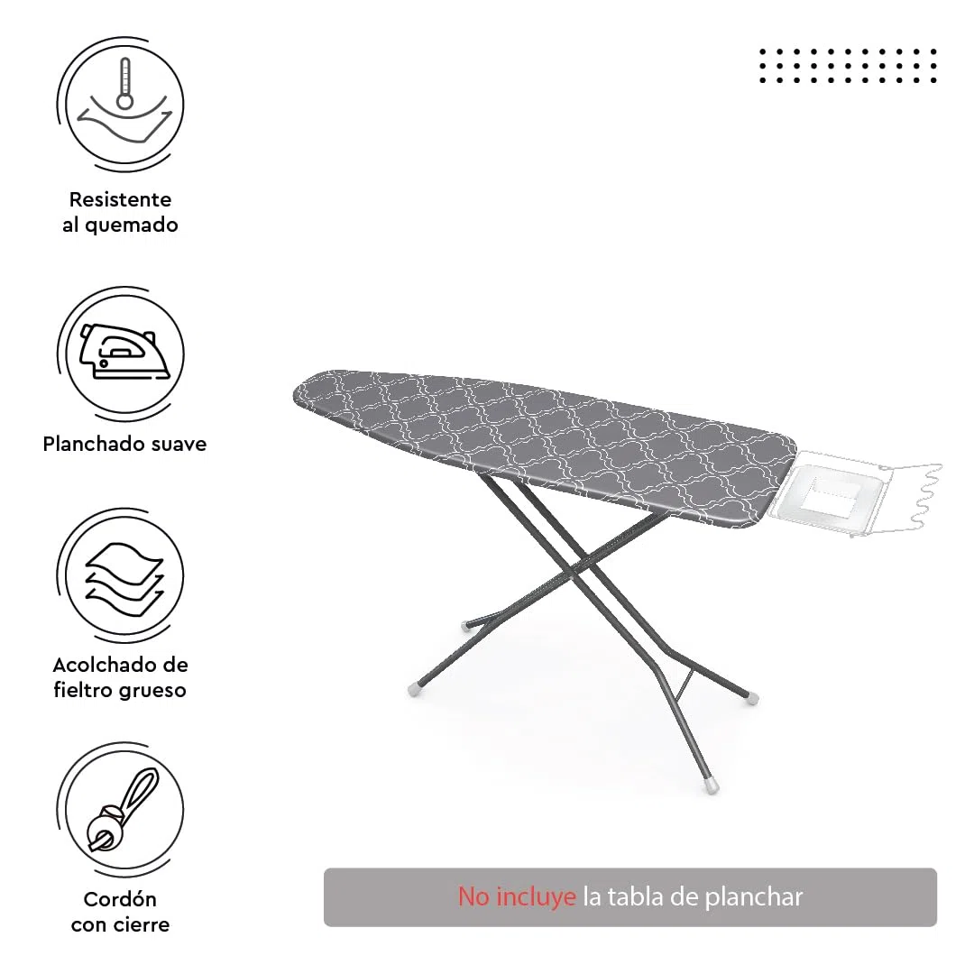 Encasa XO Reemplazo De para Tablas De Planchar Cubre con Un Acolchado De Fieltro De 3 mm, Ajuste De Cuerdas (Se Ajusta A Las Tablas Estándar De Wide 125x46 cm) Impreso - Baldosas Grises