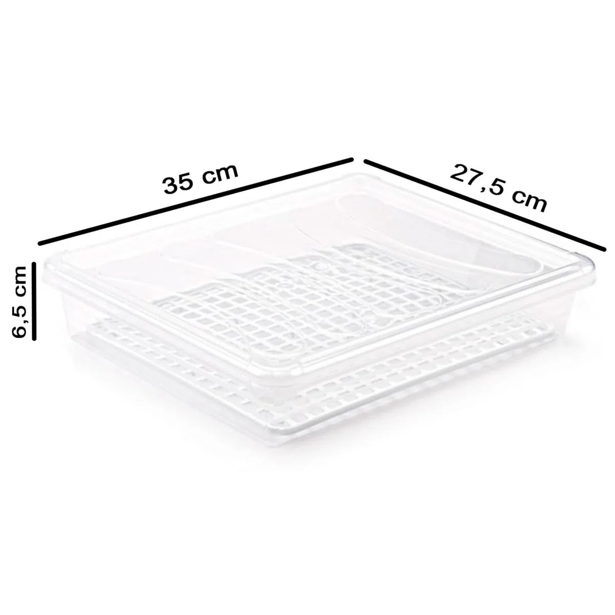 Tradineur - Pack de 3 bandejas frigoríficas de Almacenamiento con Tapa y Rejilla, plástico, Reutilizable, descongelar Alimentos, Fabricado en España - 4 litros - 35 x 27,5 x 6,5 cm - Transparente