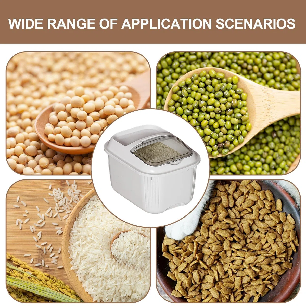 Dispensador de arroz de 5 kg, caja de almacenamiento de arroz de cocina con tapa transparente, contenedor de almacenamiento hermético Ric, dispensador de alimentos secos para harina de granos