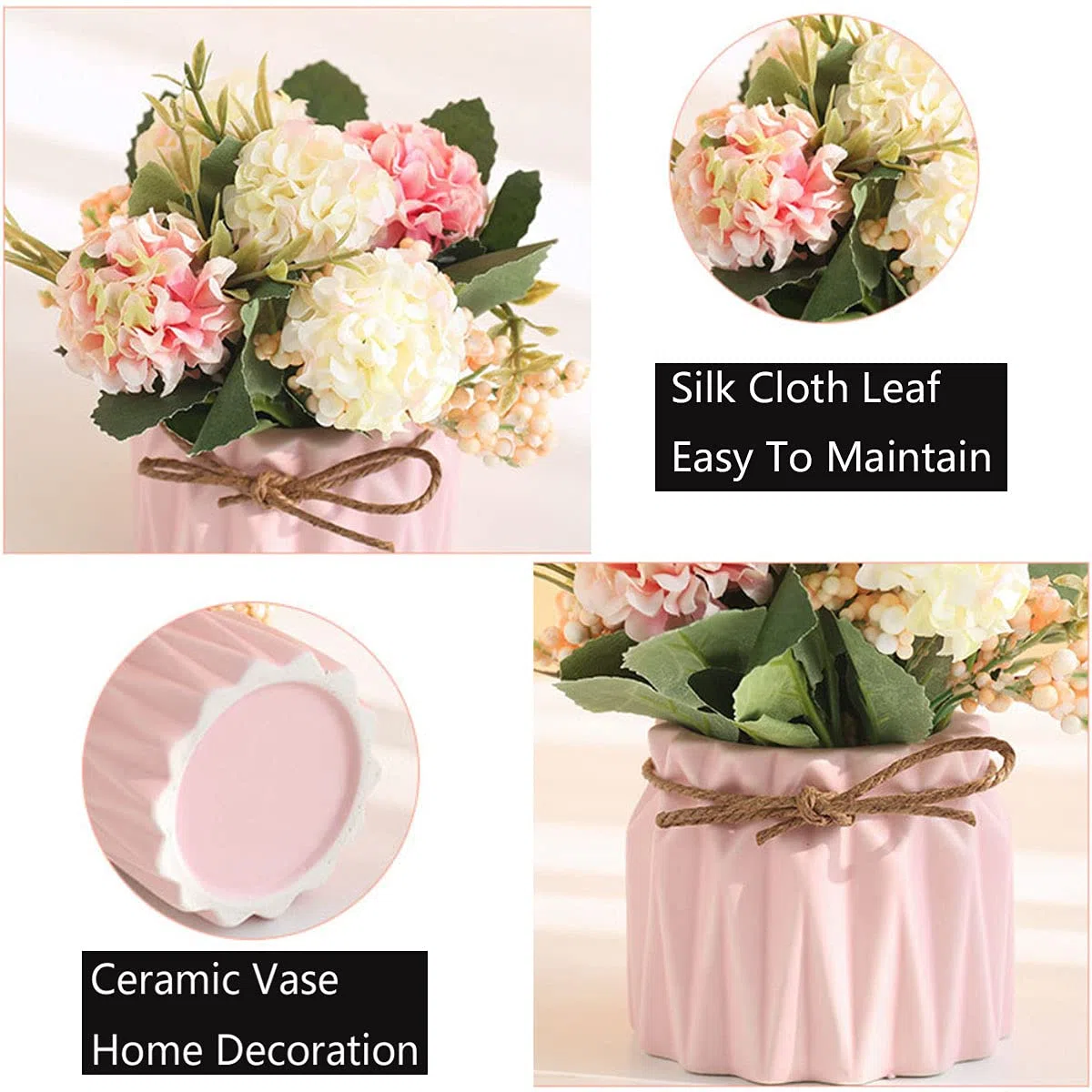 Lote de 2 Flores Artificiales Decorativas, Ramo de Flores Artificiales con florero, Planta Artificial en Maceta, Flores Artificiales, Hortensia de Seda para Boda, Oficina, Mesa de jardín