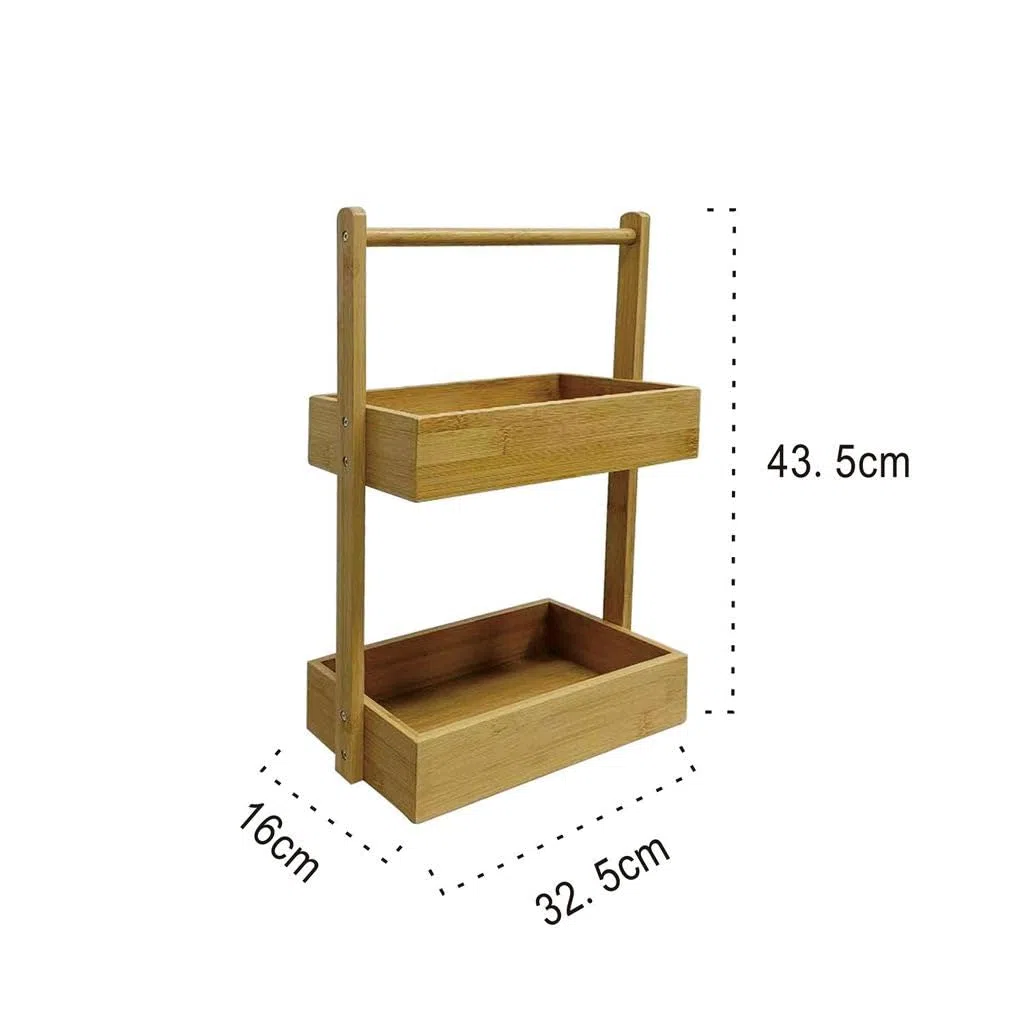 XZ-22130-2 Estante Organizador de Madera Natural Rectángulo con los Marcos Metal para Baño, Alacena, Lavandería, Multifunción 2 Niveles